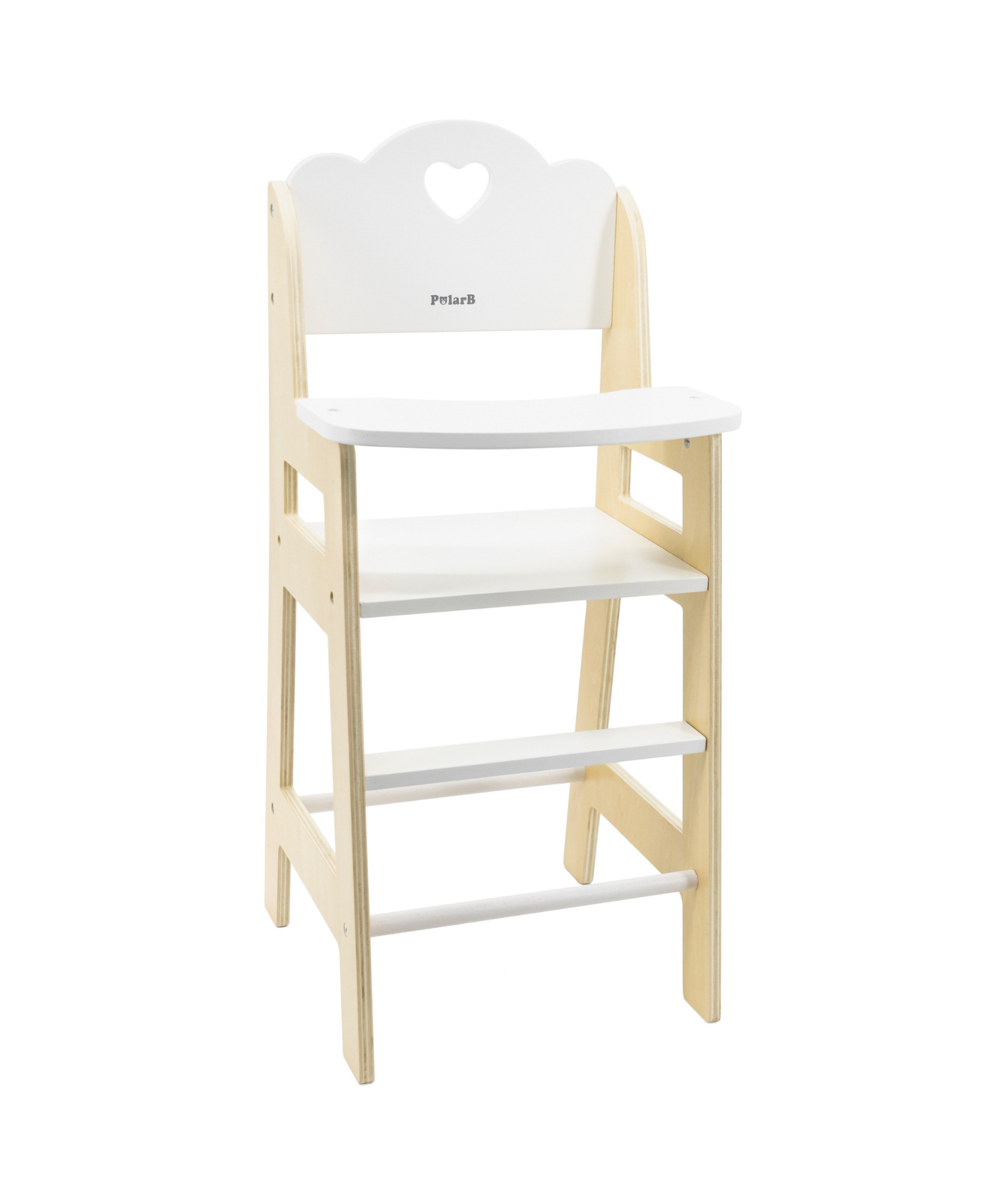 PolarB Wooden Doll Feeding High Chair, Fits Dolls Up to 38 cm, Encourages Role Play and Creativity, Solid Wood Toy for Ages 3+