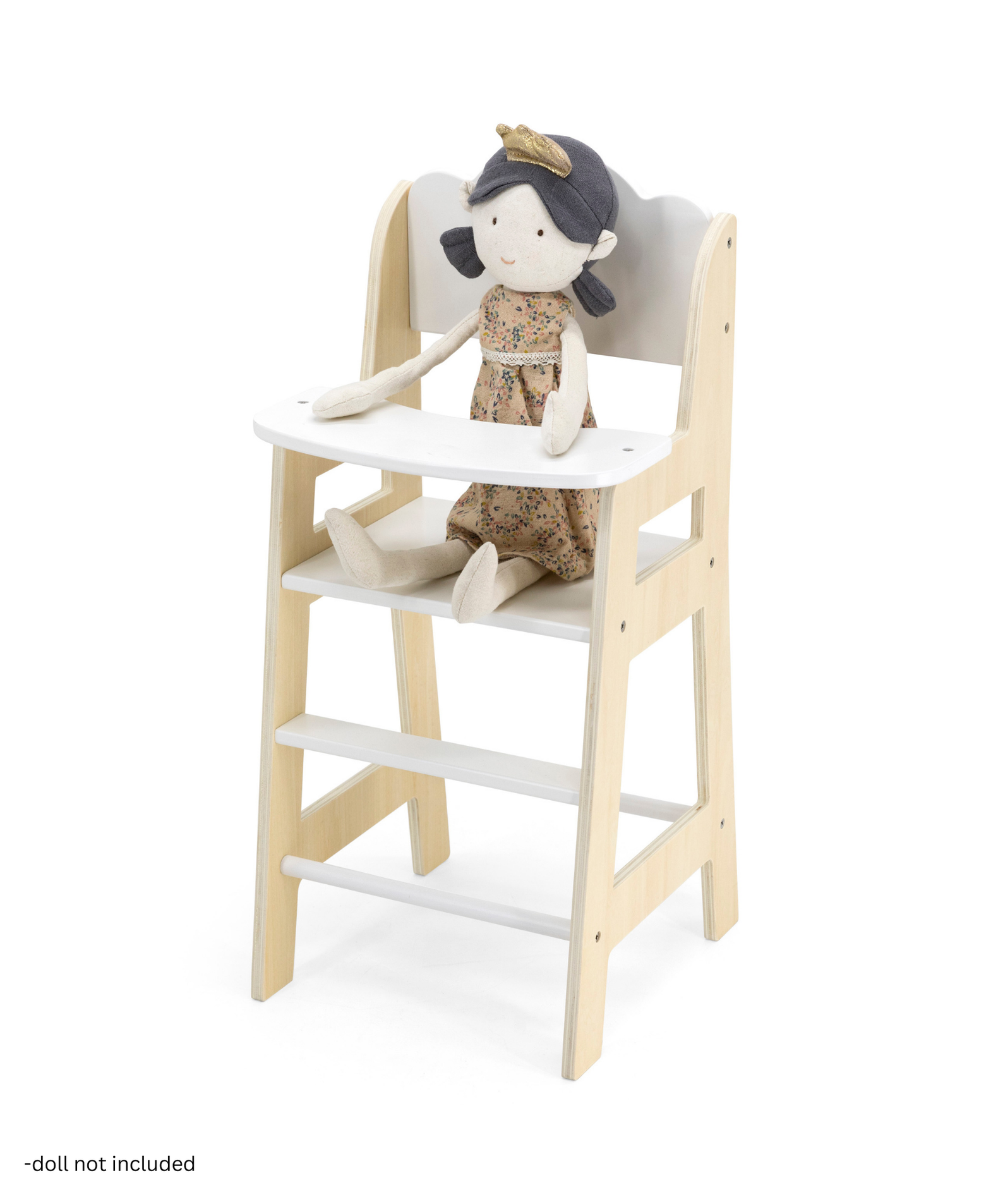 PolarB Wooden Doll Feeding High Chair, Fits Dolls Up to 38 cm, Encourages Role Play and Creativity, Solid Wood Toy for Ages 3+