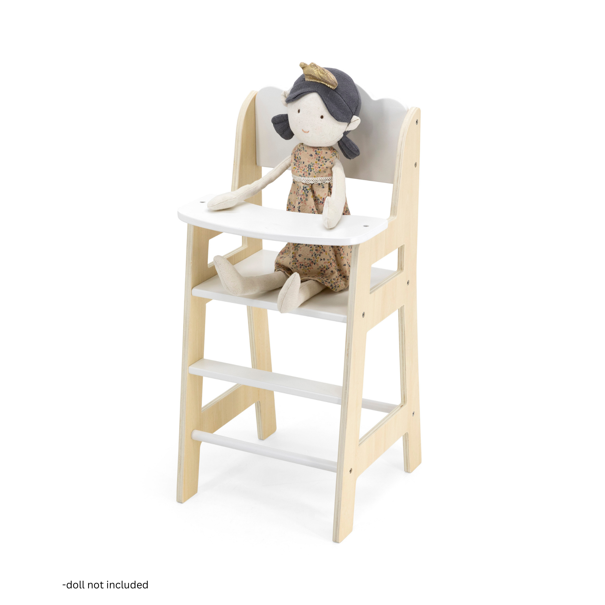 PolarB Wooden Doll Feeding High Chair, Fits Dolls Up to 38 cm, Encourages Role Play and Creativity, Solid Wood Toy for Ages 3+