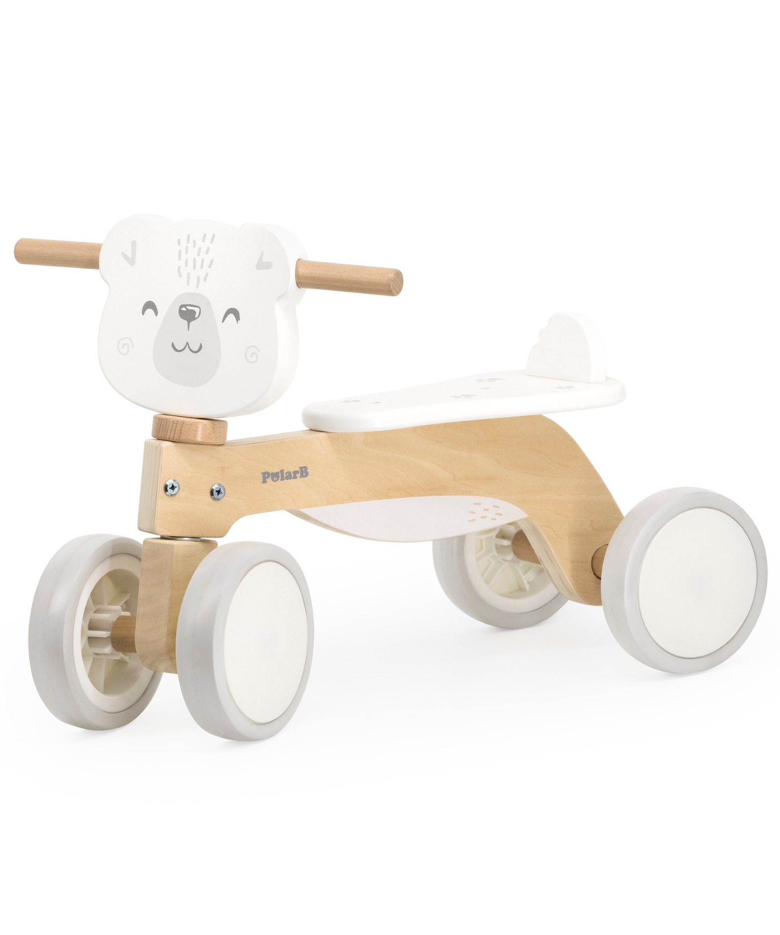PolarB Wooden Ride-On Trike for Toddlers, Eco-Friendly Wooden Bear Trike with Steering Lock and EVA Wheels, Motor Skill Development Ride-On Toy for Ages 12 Months and Up