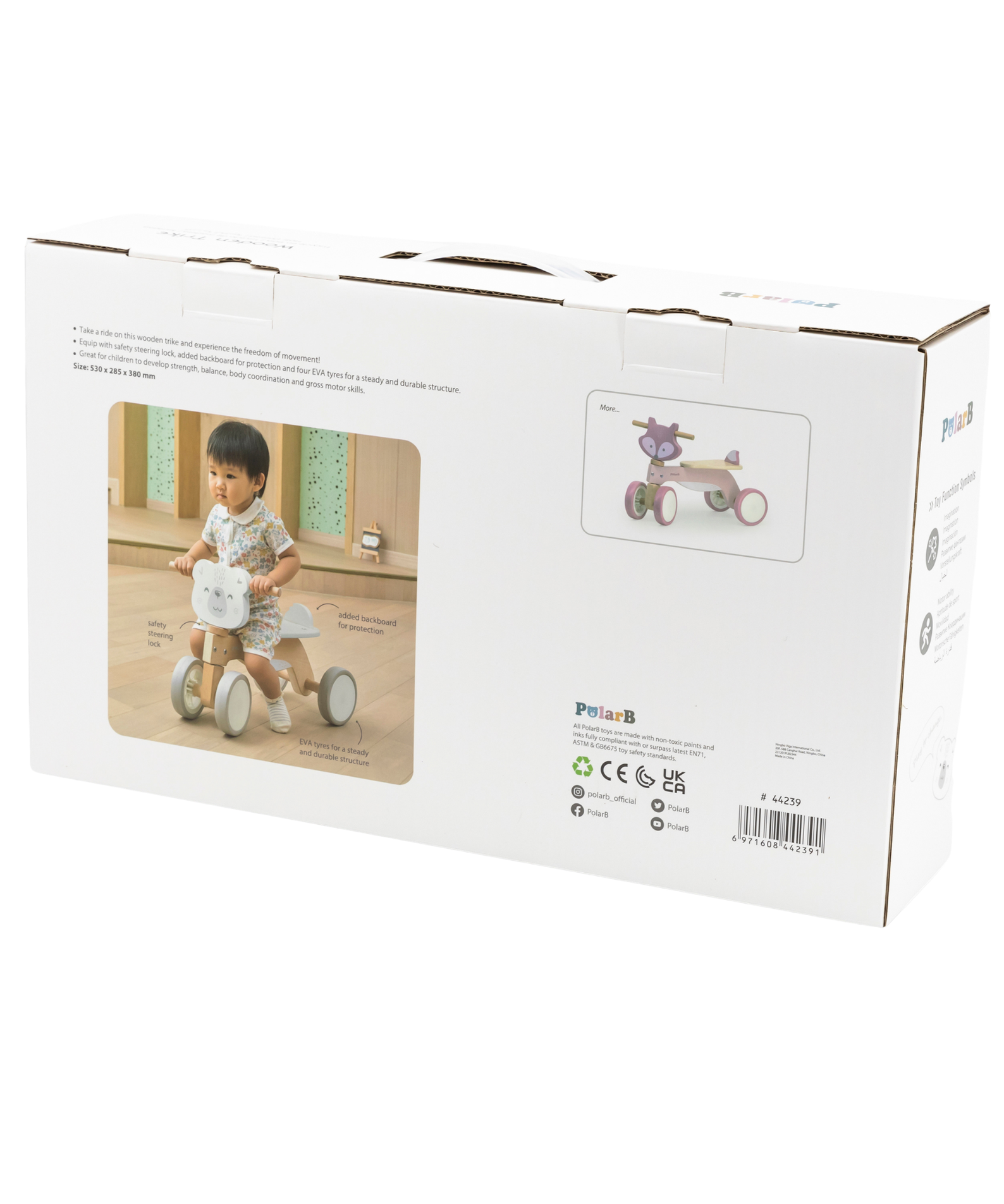 PolarB Wooden Ride-On Trike for Toddlers, Eco-Friendly Wooden Bear Trike with Steering Lock and EVA Wheels, Motor Skill Development Ride-On Toy for Ages 12 Months and Up