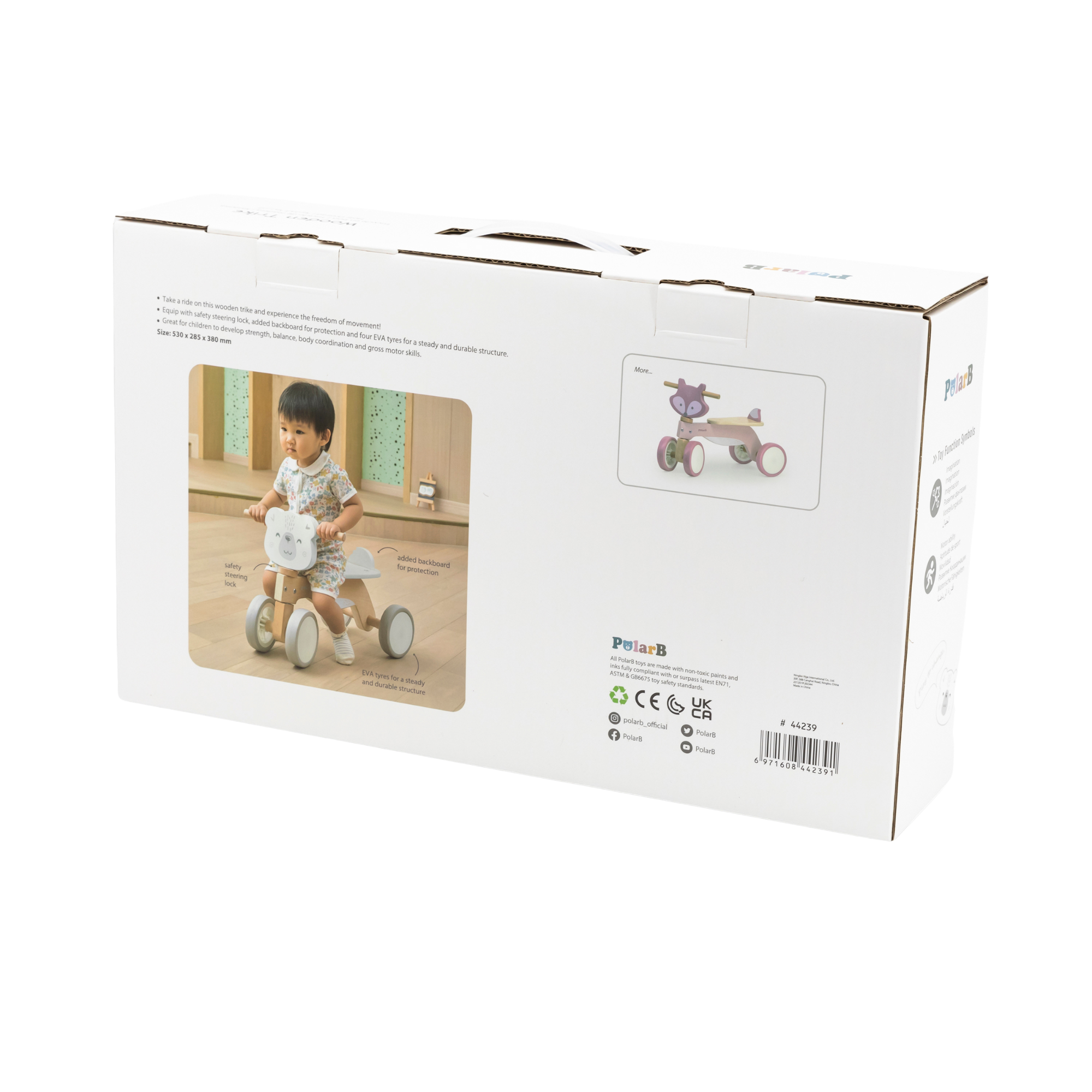 PolarB Wooden Ride-On Trike for Toddlers, Eco-Friendly Wooden Bear Trike with Steering Lock and EVA Wheels, Motor Skill Development Ride-On Toy for Ages 12 Months and Up