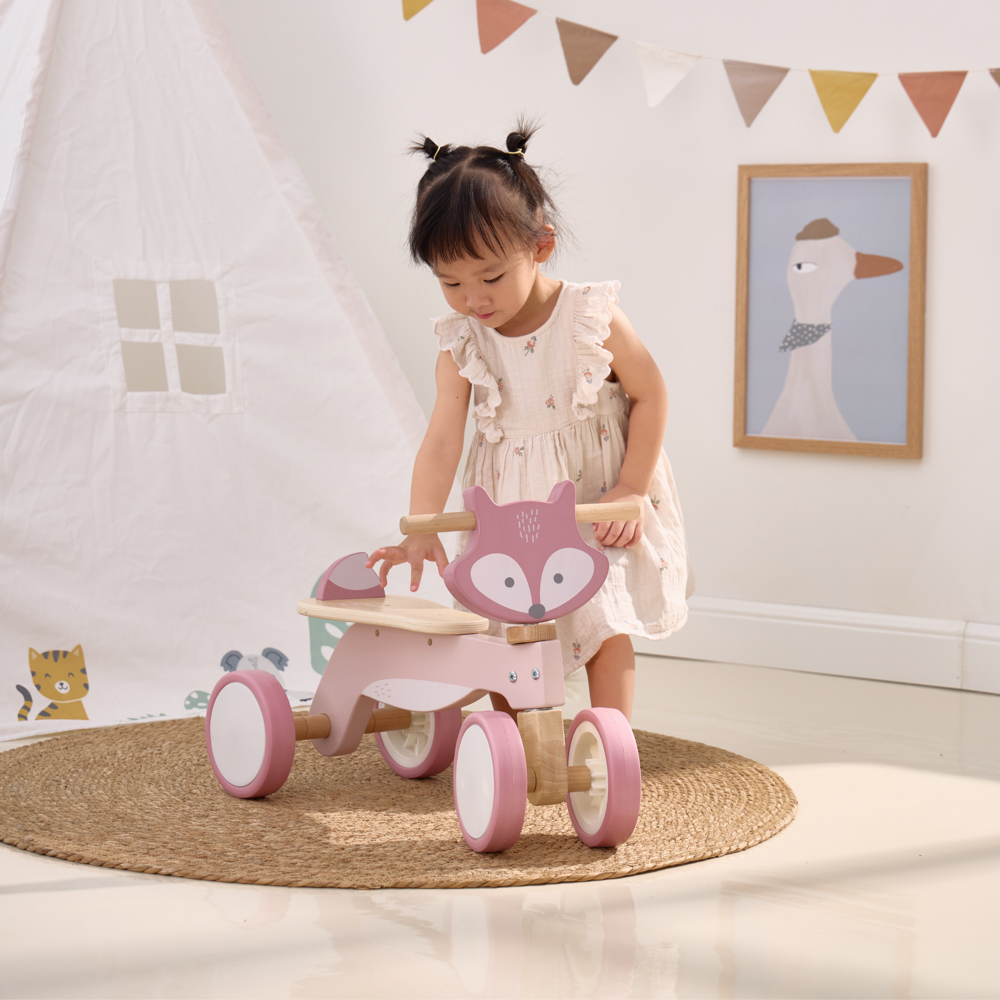 PolarB Wooden Trike for Toddlers with Safety Steering Lock and EVA Tyres  Ride-On Balance Bike for Ages 12 Months and Up  Develops Coordination and Gross Motor Skills