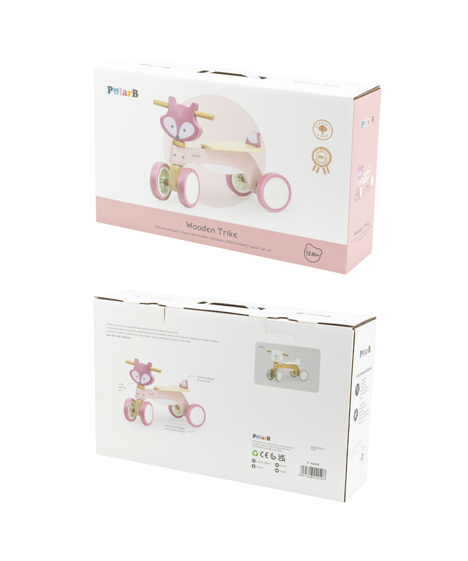 PolarB Wooden Trike for Toddlers with Safety Steering Lock and EVA Tyres  Ride-On Balance Bike for Ages 12 Months and Up  Develops Coordination and Gross Motor Skills