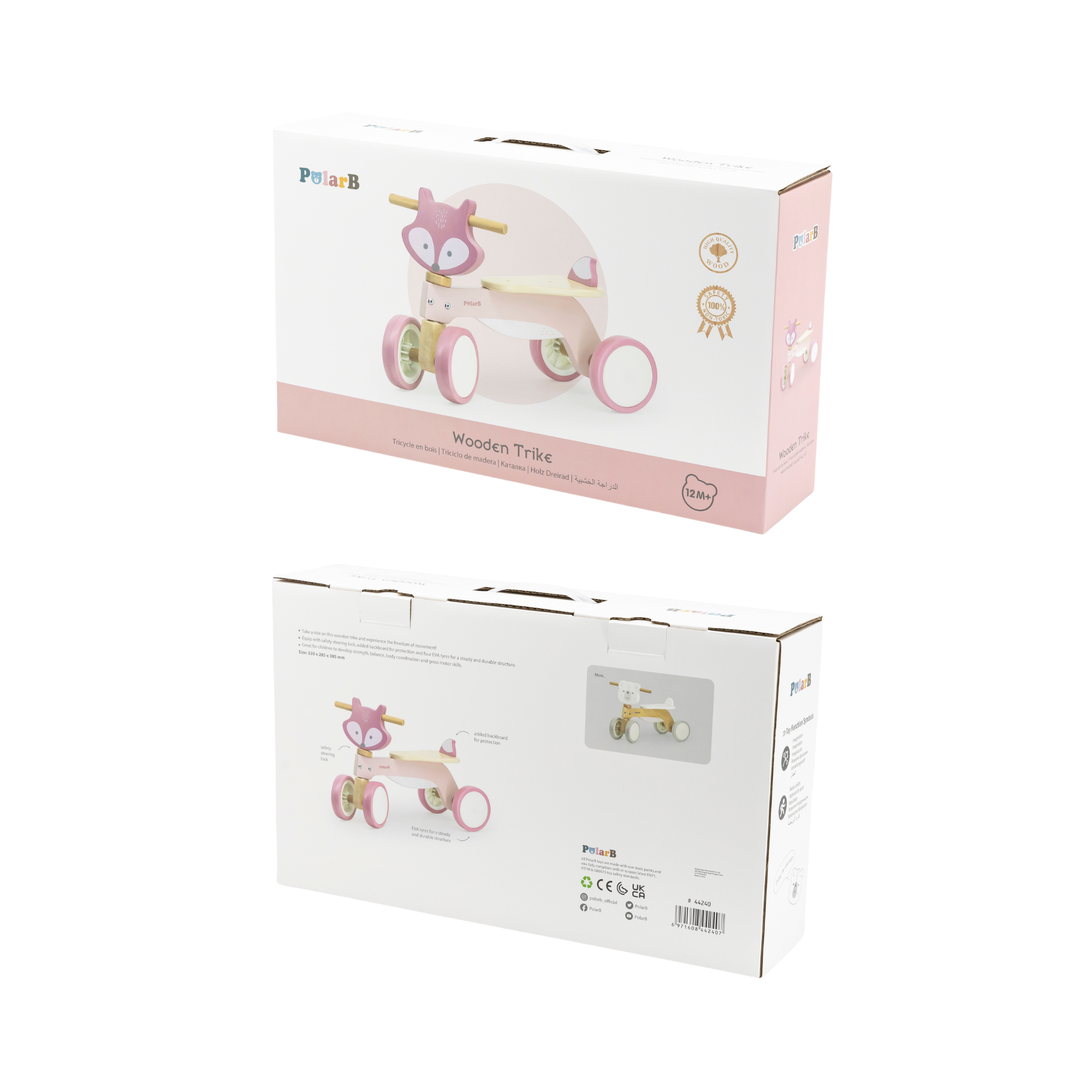 PolarB Wooden Trike for Toddlers with Safety Steering Lock and EVA Tyres  Ride-On Balance Bike for Ages 12 Months and Up  Develops Coordination and Gross Motor Skills