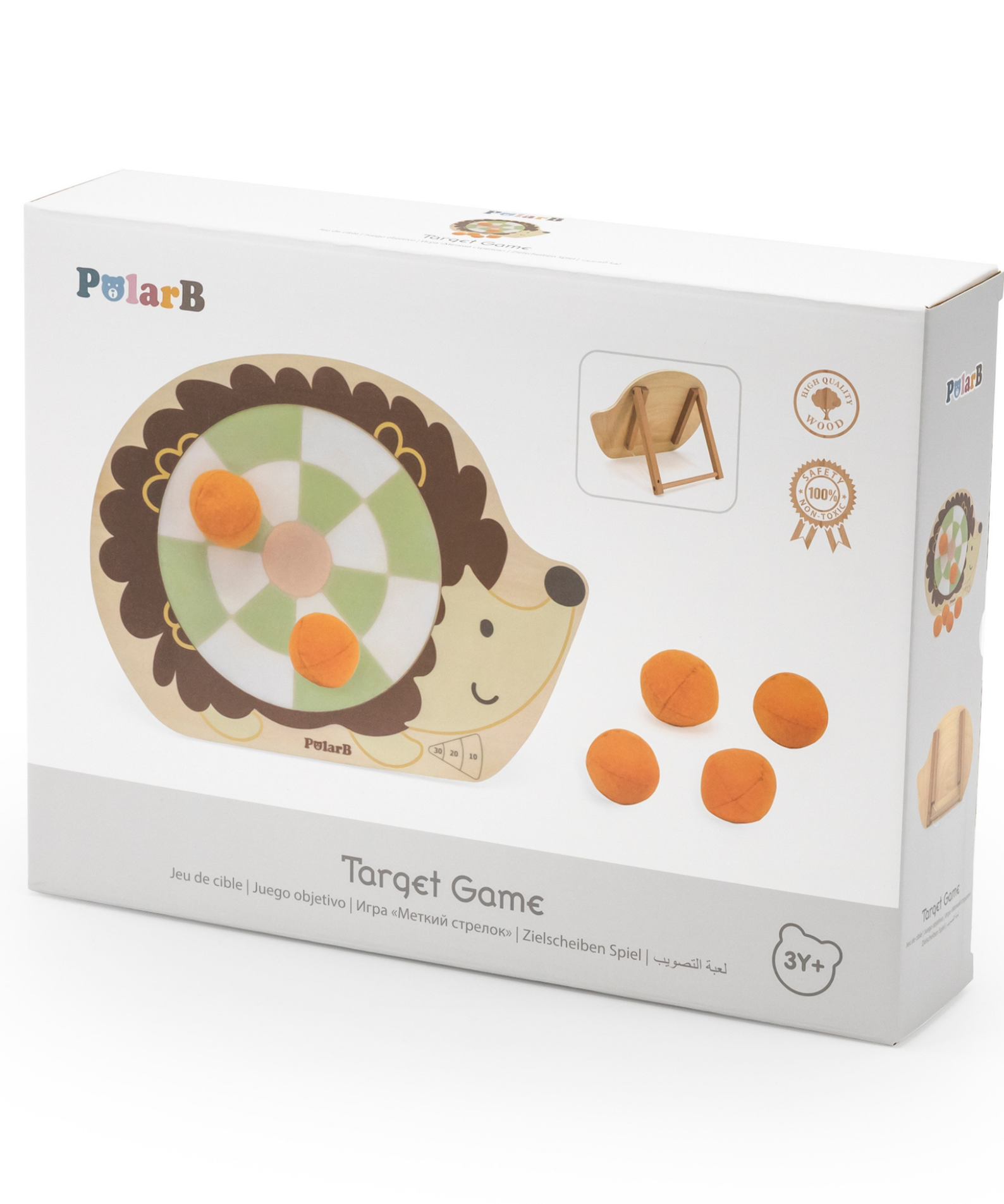 PolarB Wooden Target Game for Kids, Hedgehog Aiming Game with 6 Toss Balls, Develops Hand-Eye Coordination and Motor Skills, Indoor and Outdoor Toy for Ages 3+