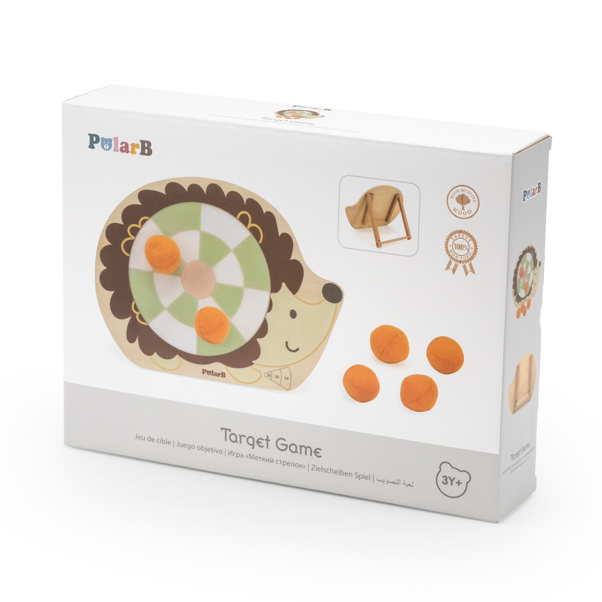 PolarB Wooden Target Game for Kids, Hedgehog Aiming Game with 6 Toss Balls, Develops Hand-Eye Coordination and Motor Skills, Indoor and Outdoor Toy for Ages 3+