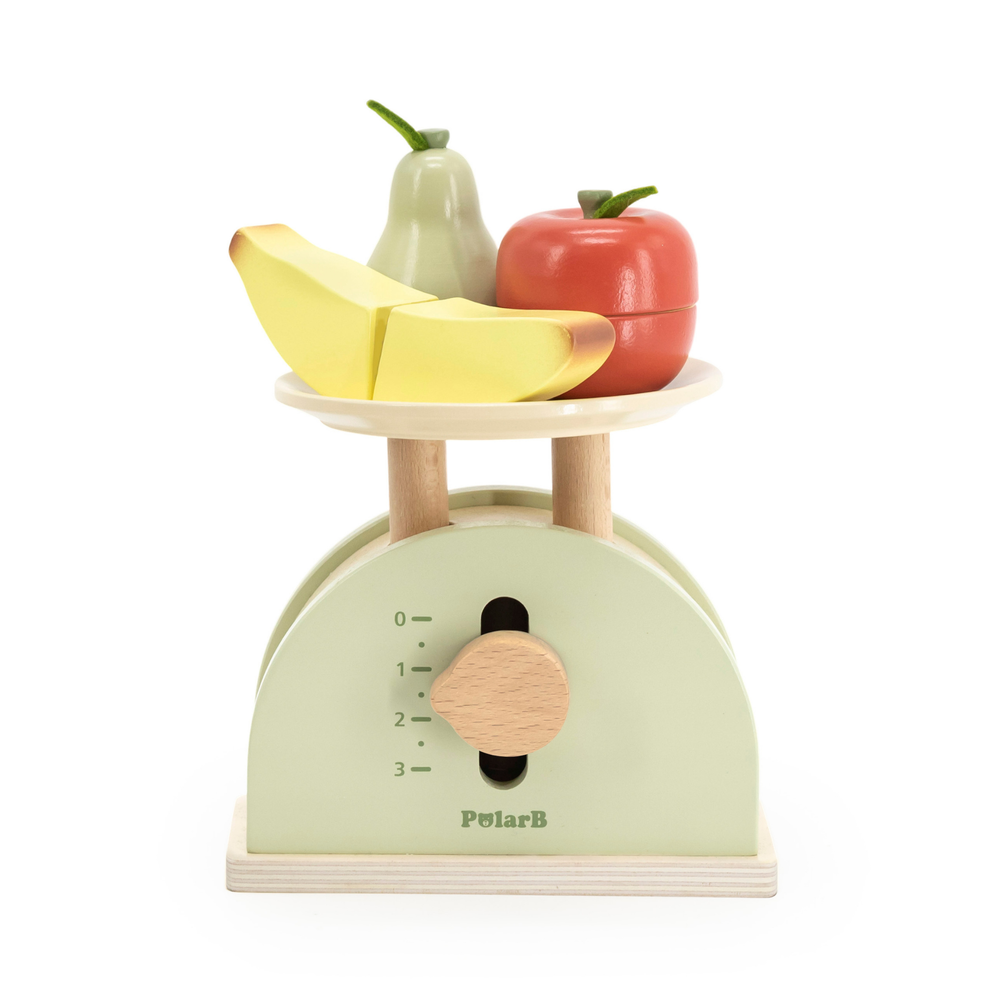 PolarB Wooden Kitchen Scales for Kids, Educational Pretend Play Toy for Role-Playing, Math Skills and Balance Concepts, Durable Wood Construction, Ages 3 and Up