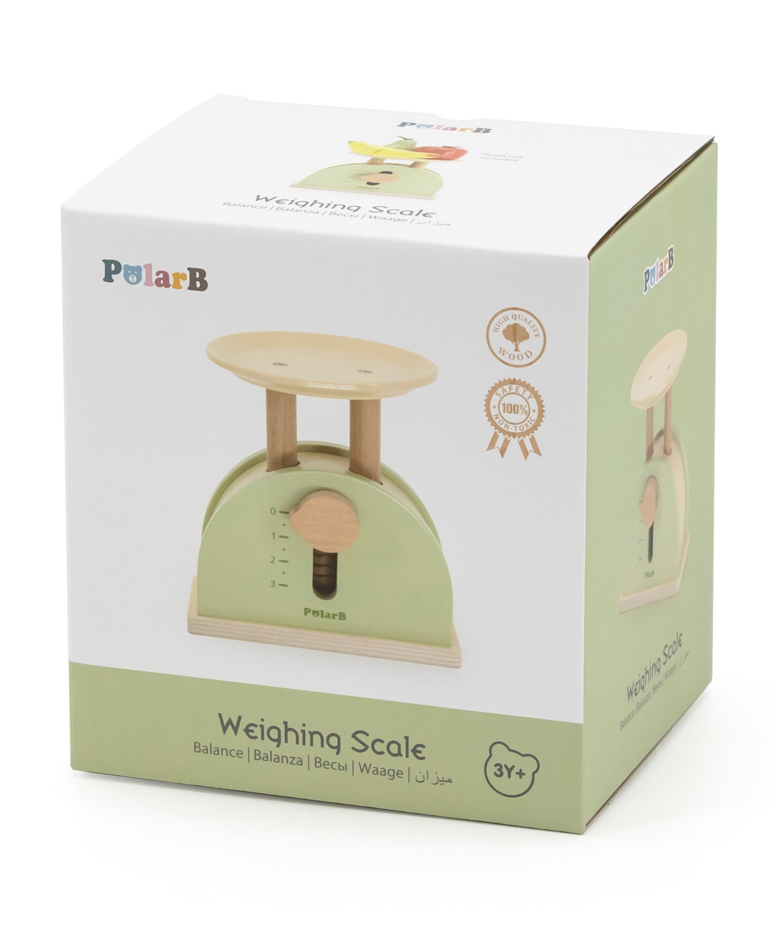 PolarB Wooden Kitchen Scales for Kids, Educational Pretend Play Toy for Role-Playing, Math Skills and Balance Concepts, Durable Wood Construction, Ages 3 and Up