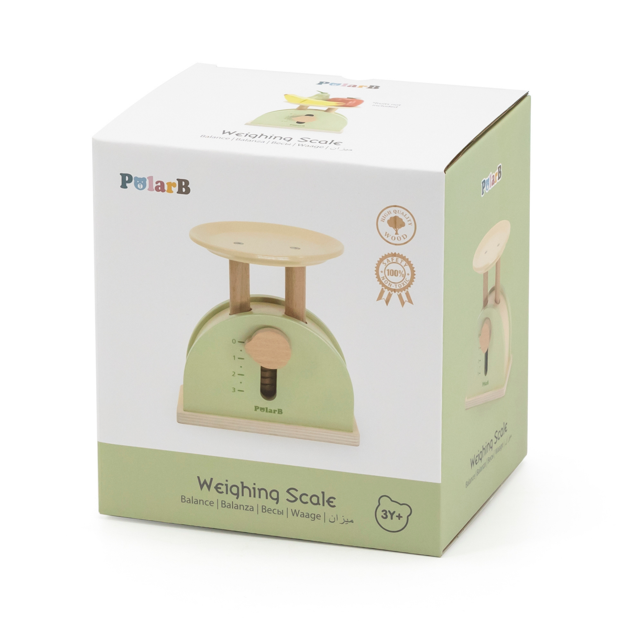 PolarB Wooden Kitchen Scales for Kids, Educational Pretend Play Toy for Role-Playing, Math Skills and Balance Concepts, Durable Wood Construction, Ages 3 and Up