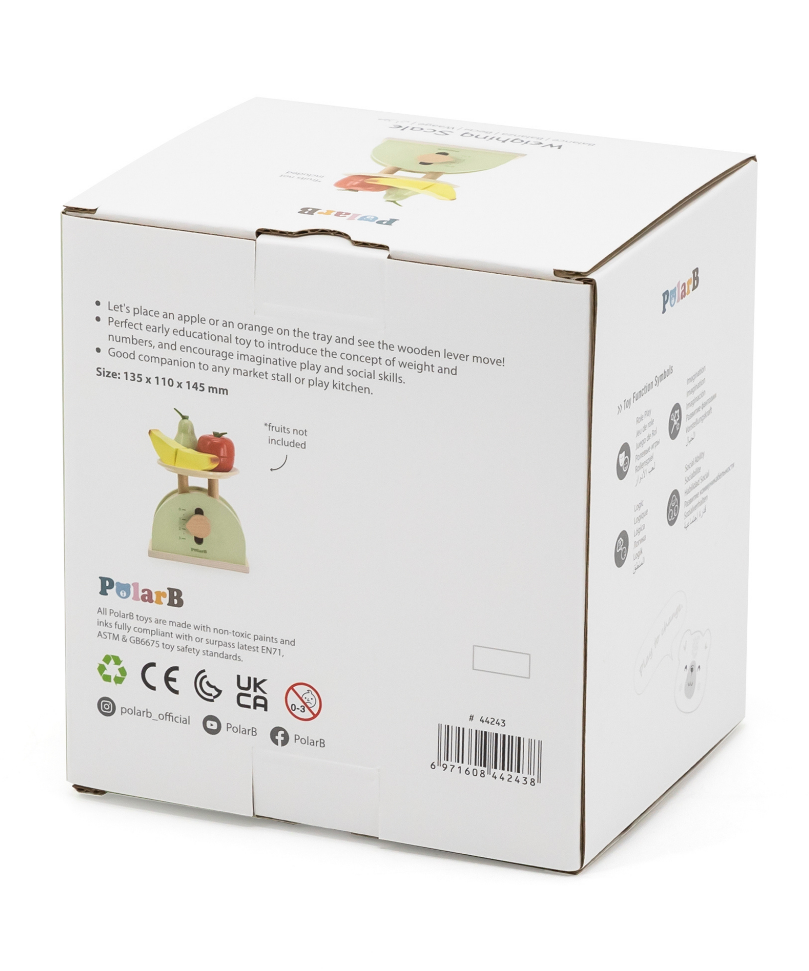 PolarB Wooden Kitchen Scales for Kids, Educational Pretend Play Toy for Role-Playing, Math Skills and Balance Concepts, Durable Wood Construction, Ages 3 and Up