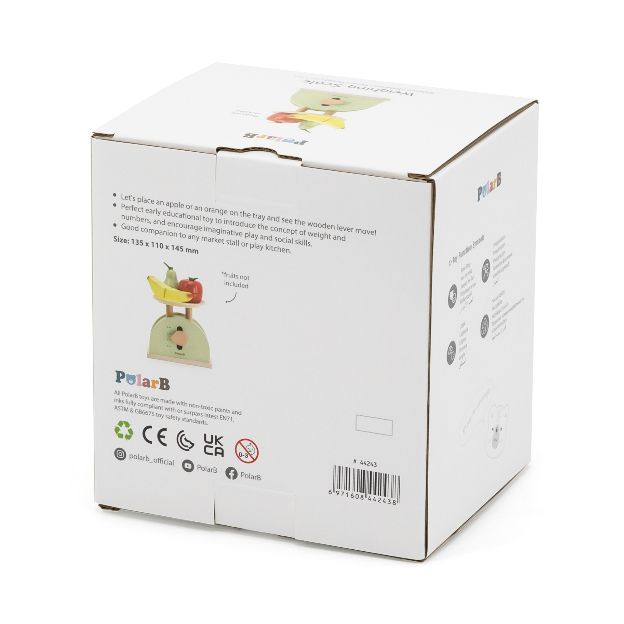 PolarB Wooden Kitchen Scales for Kids, Educational Pretend Play Toy for Role-Playing, Math Skills and Balance Concepts, Durable Wood Construction, Ages 3 and Up