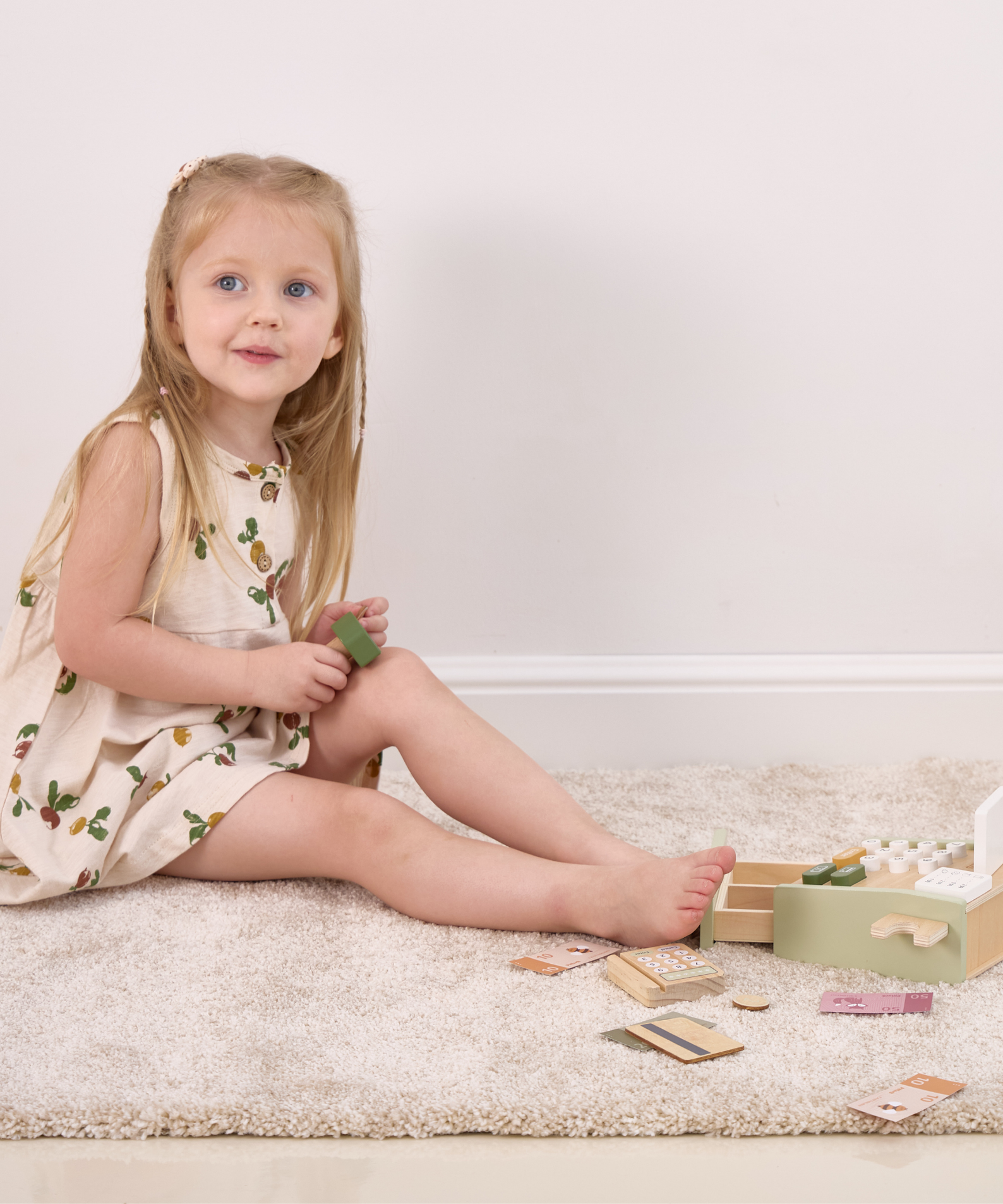 PolarB Wooden Cash Register Toy for Kids, Pretend Play Checkout Set with Scanner, Credit Card, Coins, and Receipt Roll, Educational Role Play Toy for Ages 3 and Up