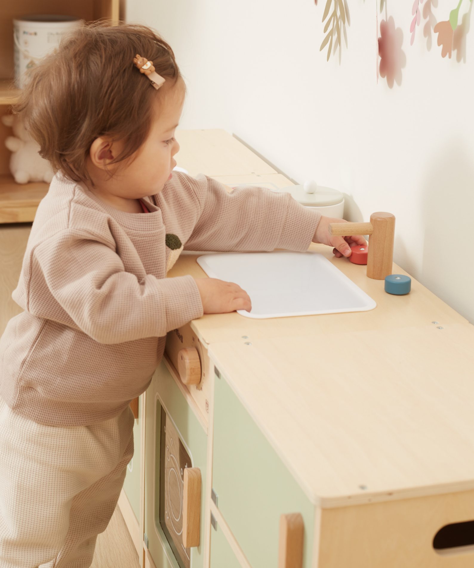 PolarB Sage Green Wooden Toddler Kitchen Playset for Ages 18 Months and Up, Includes Fridge, Stove, Sink, Dishwasher and Washing Machine, Encourages Imaginative and Social Play