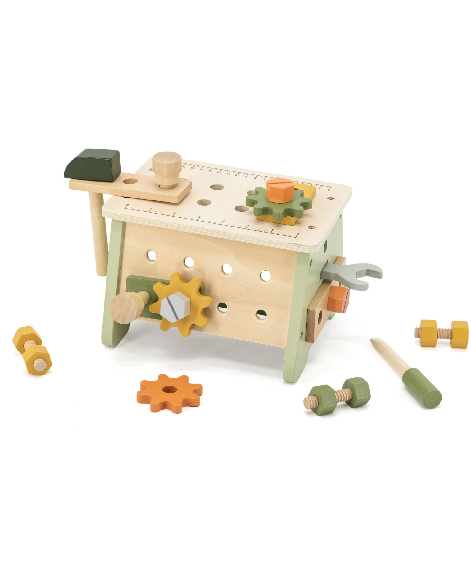 PolarB 2-in-1 Wooden Workbench and Tool Set for Kids, 30-Piece DIY Construction Play Set with Storage Basket, Promotes Imagination, Fine Motor Skills and STEM Learning, Ages 3+