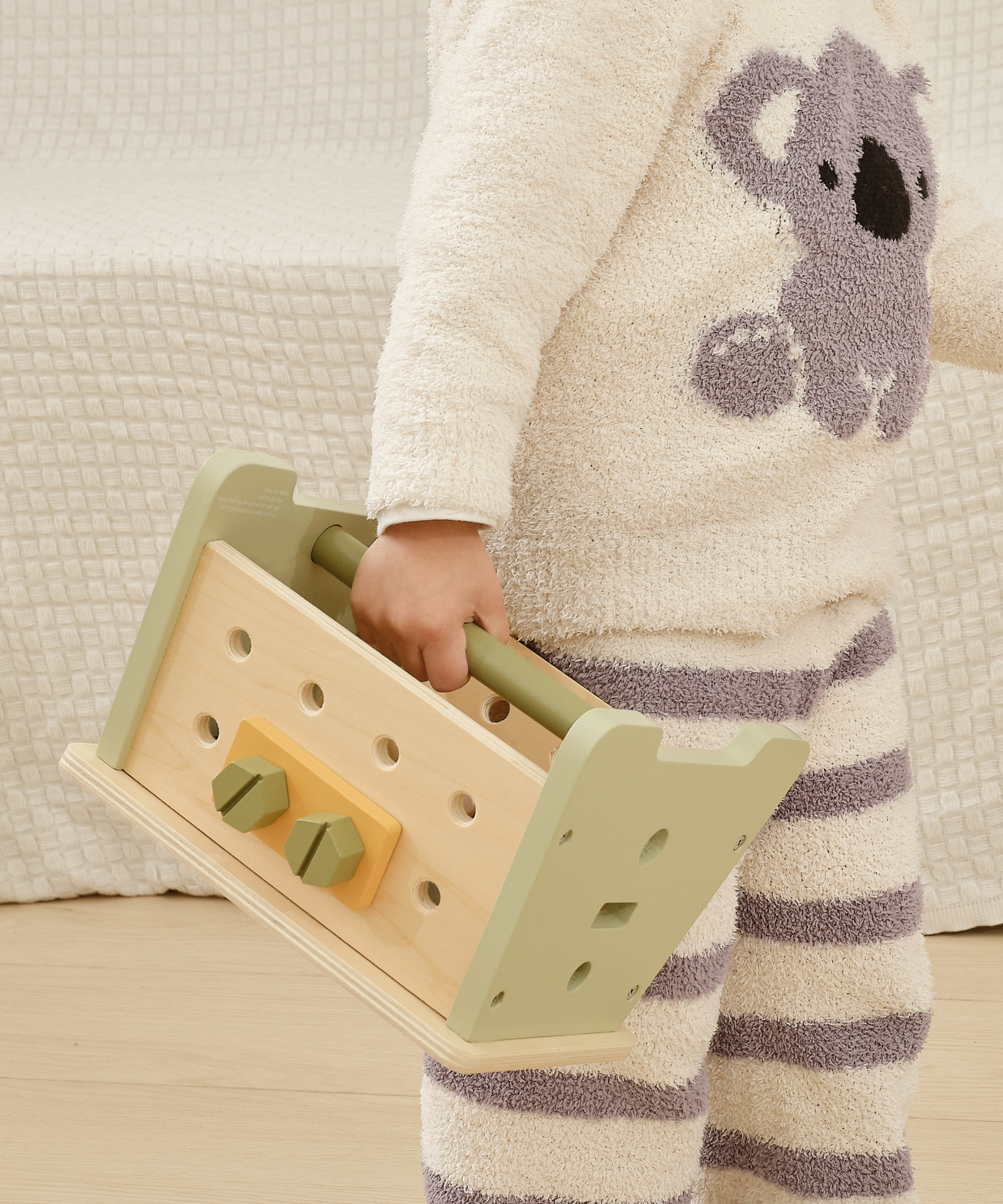 PolarB 2-in-1 Wooden Workbench and Tool Set for Kids, 30-Piece DIY Construction Play Set with Storage Basket, Promotes Imagination, Fine Motor Skills and STEM Learning, Ages 3+