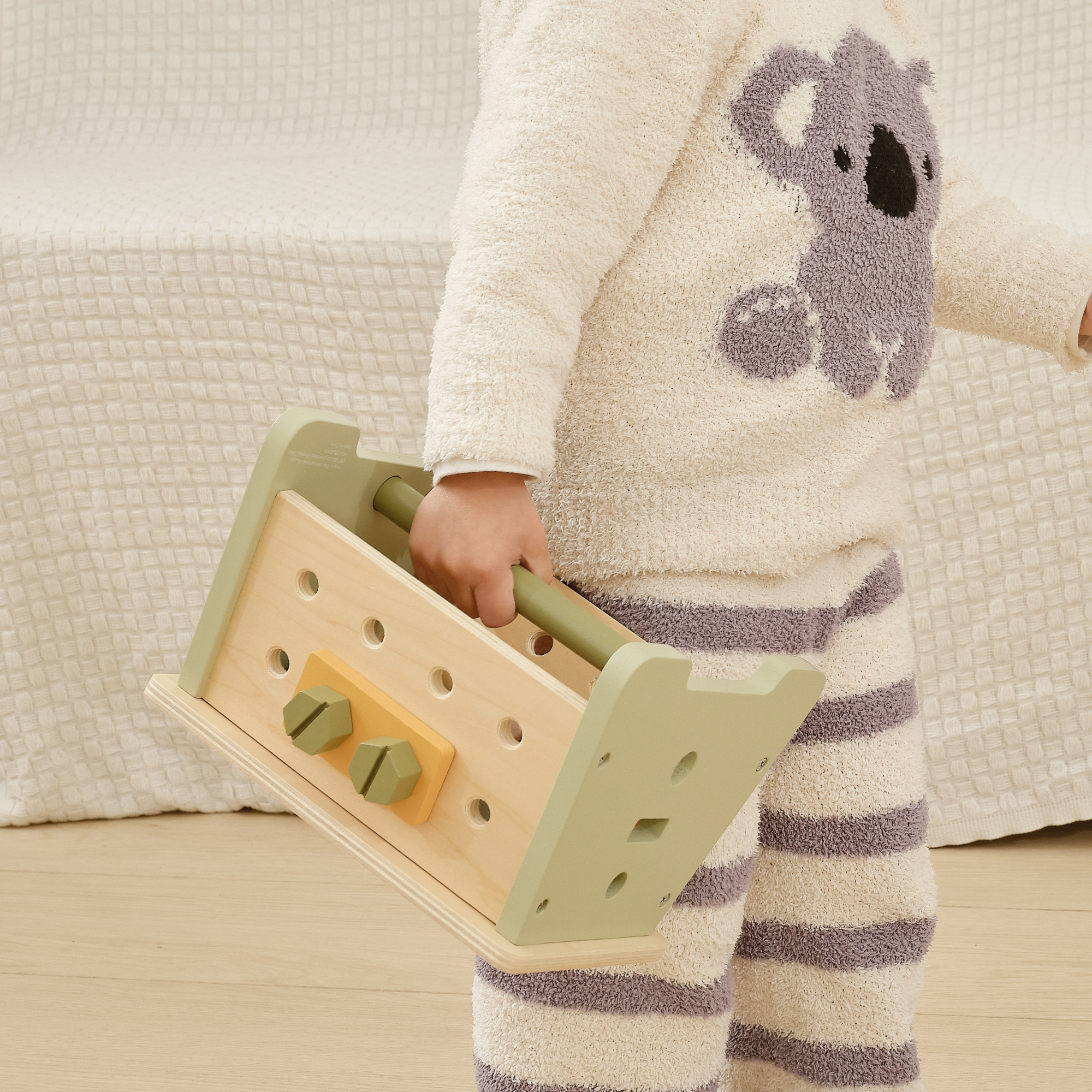 PolarB 2-in-1 Wooden Workbench and Tool Set for Kids, 30-Piece DIY Construction Play Set with Storage Basket, Promotes Imagination, Fine Motor Skills and STEM Learning, Ages 3+