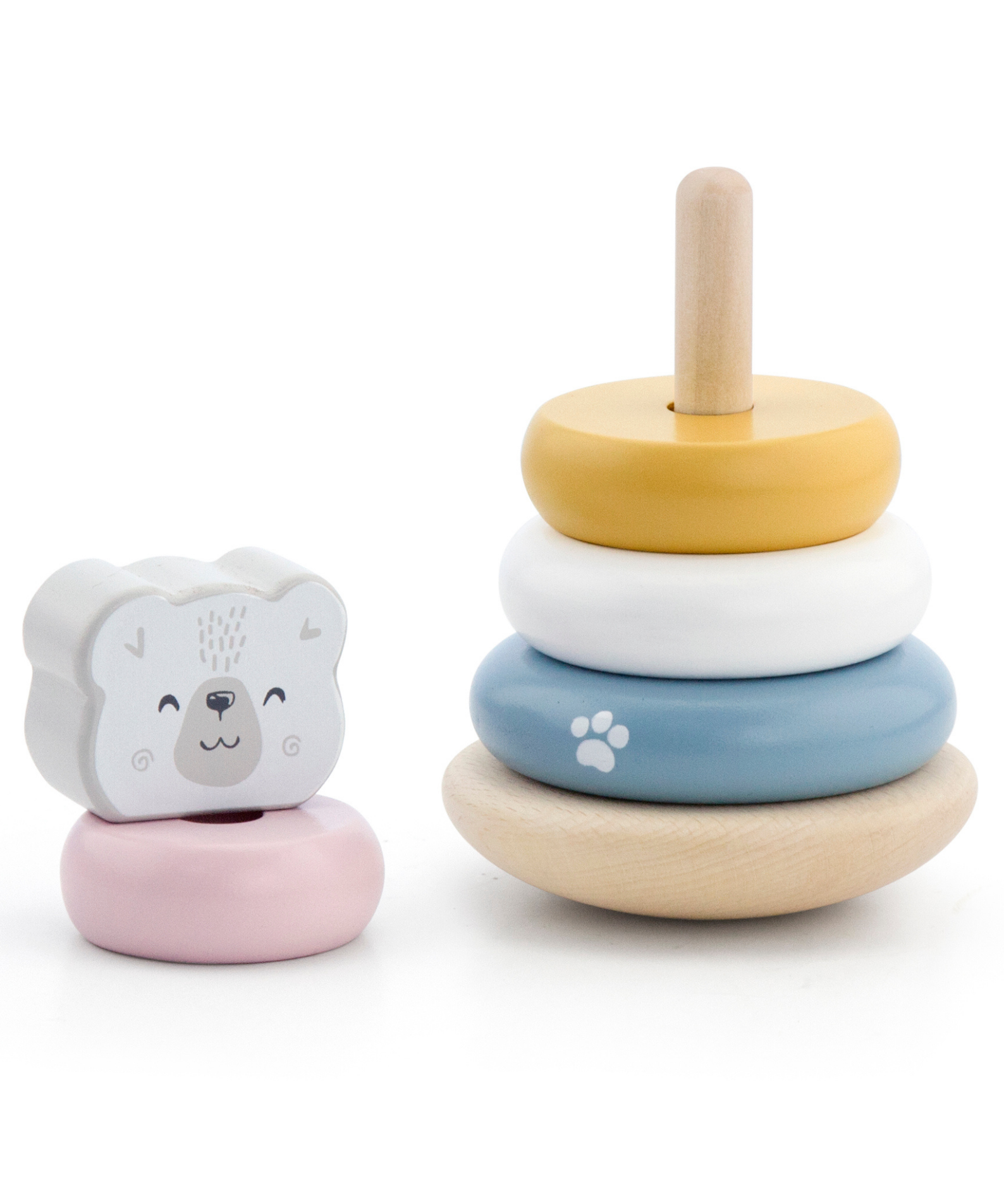 PolarB Wooden Polar Bear Stacker and Pounding Bench Set, Fine Motor Skill Toy for Toddlers, Color Recognition and Hand-Eye Coordination, Ages 24 Months+