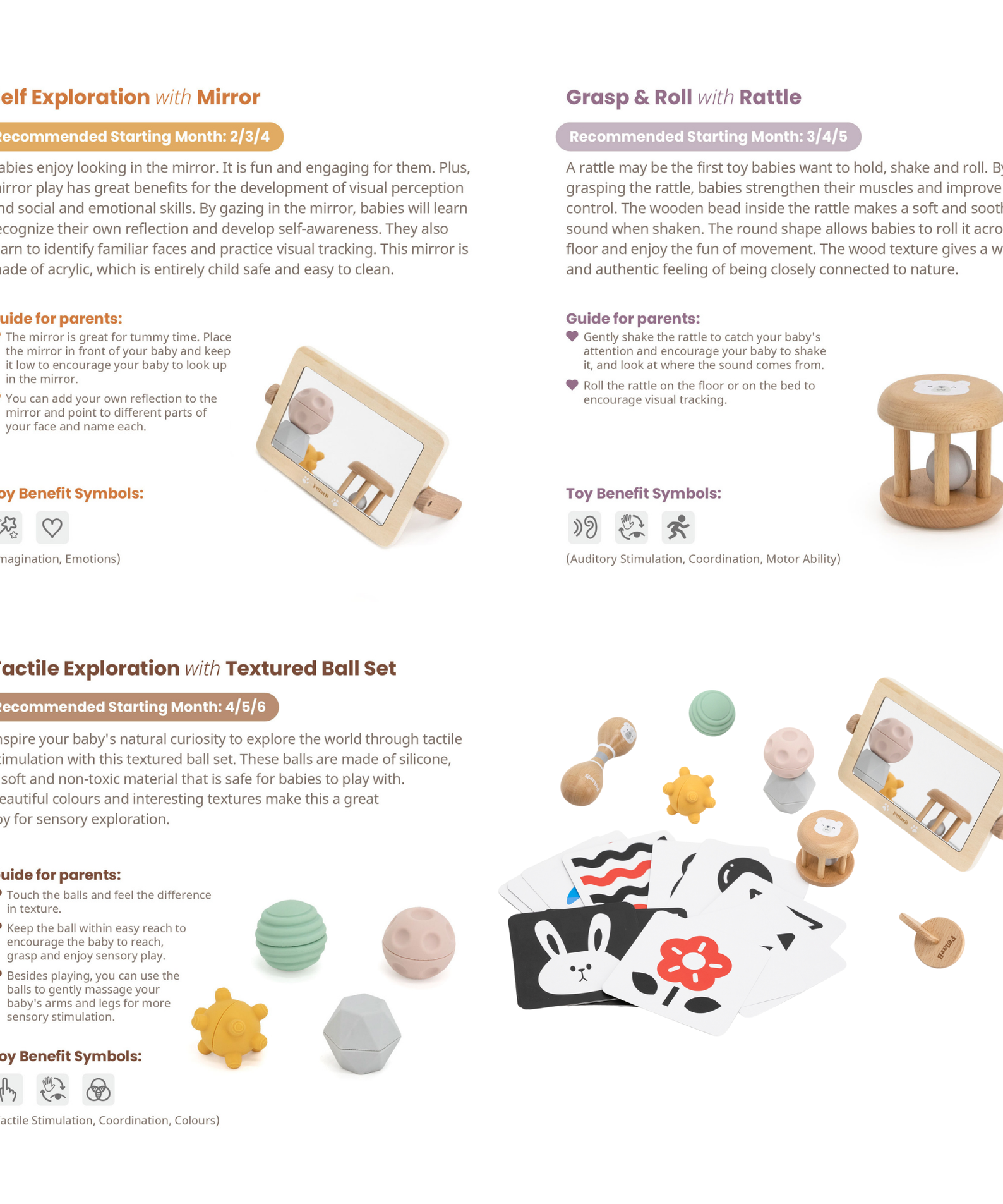 PolarB FSC Grow-with-Me Sensory Seekers Box, Montessori-Inspired Sensory Toy Set for Babies 0-6 Months, Includes High Contrast Cards, Mirror, Maracas, Rattle, Discs and Textured Balls