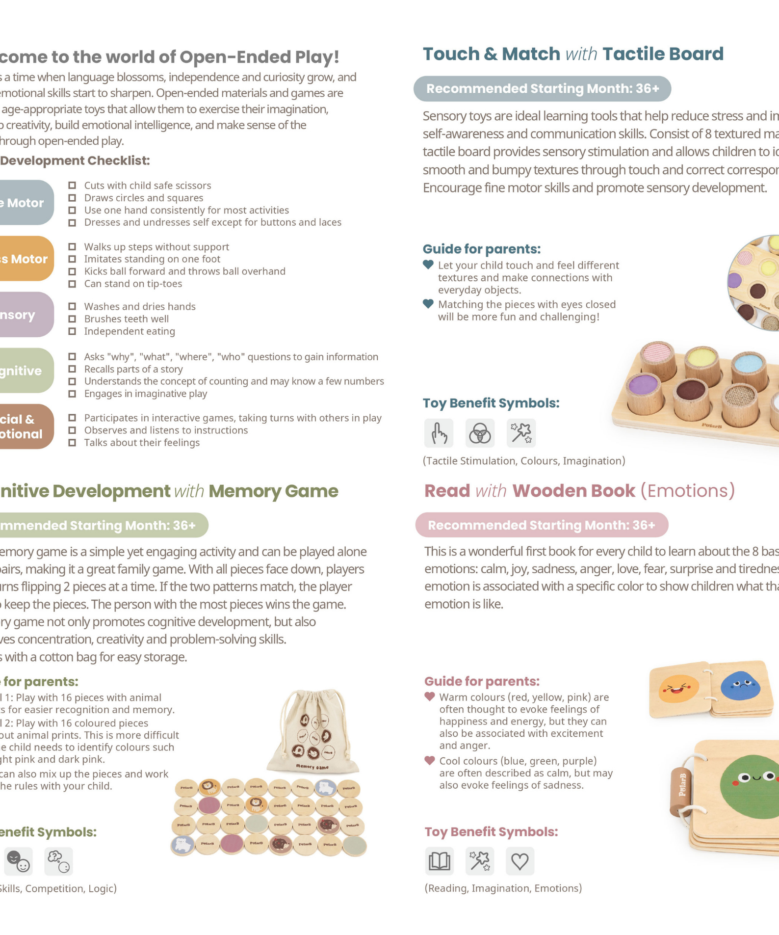 PolarB Grow-with-Me Free Spirits Educational Toy Set for Toddlers, Sensory, Motor Skills, Memory, Emotions, and Creative Play Activities, Eco-Friendly Wooden Toys for Ages 3 and Up