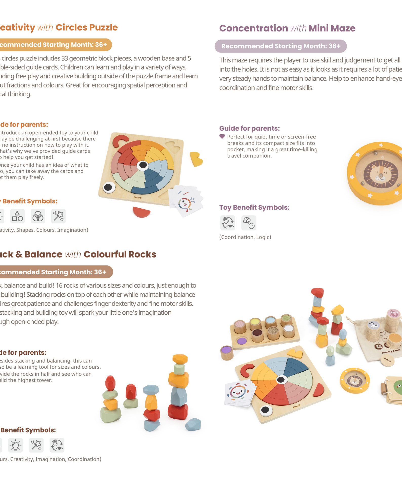 PolarB Grow-with-Me Free Spirits Educational Toy Set for Toddlers, Sensory, Motor Skills, Memory, Emotions, and Creative Play Activities, Eco-Friendly Wooden Toys for Ages 3 and Up