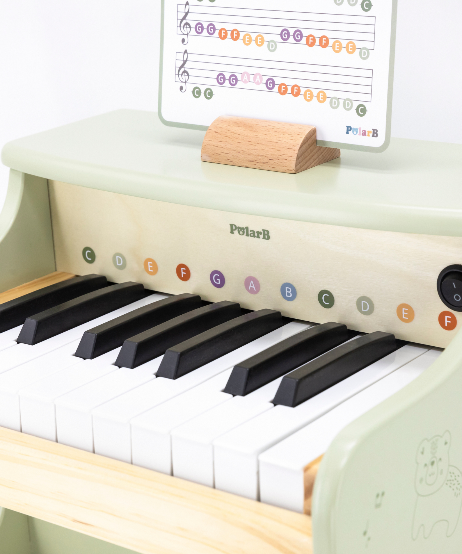 PolarB Wooden Toy Piano for Kids, Educational Musical Instrument with Colored Keys and Song Sheet, Preschool Learning Piano for Ages 3+