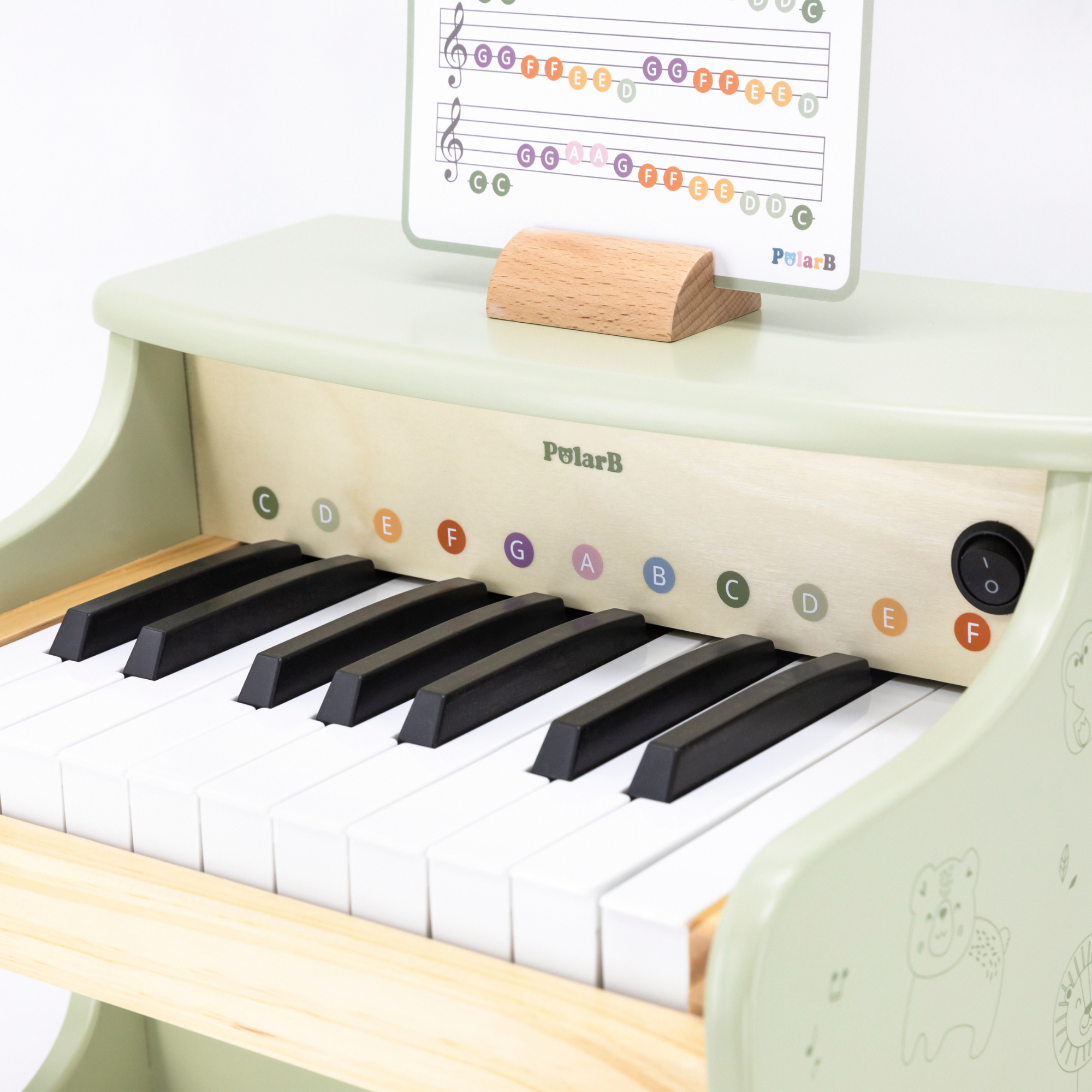 PolarB Wooden Toy Piano for Kids, Educational Musical Instrument with Colored Keys and Song Sheet, Preschool Learning Piano for Ages 3+