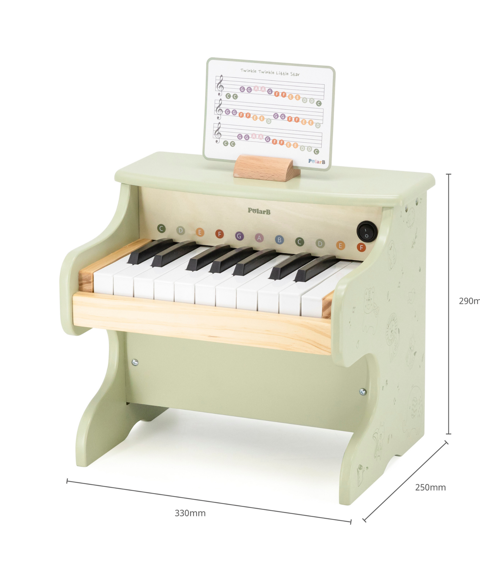 PolarB Wooden Toy Piano for Kids, Educational Musical Instrument with Colored Keys and Song Sheet, Preschool Learning Piano for Ages 3+