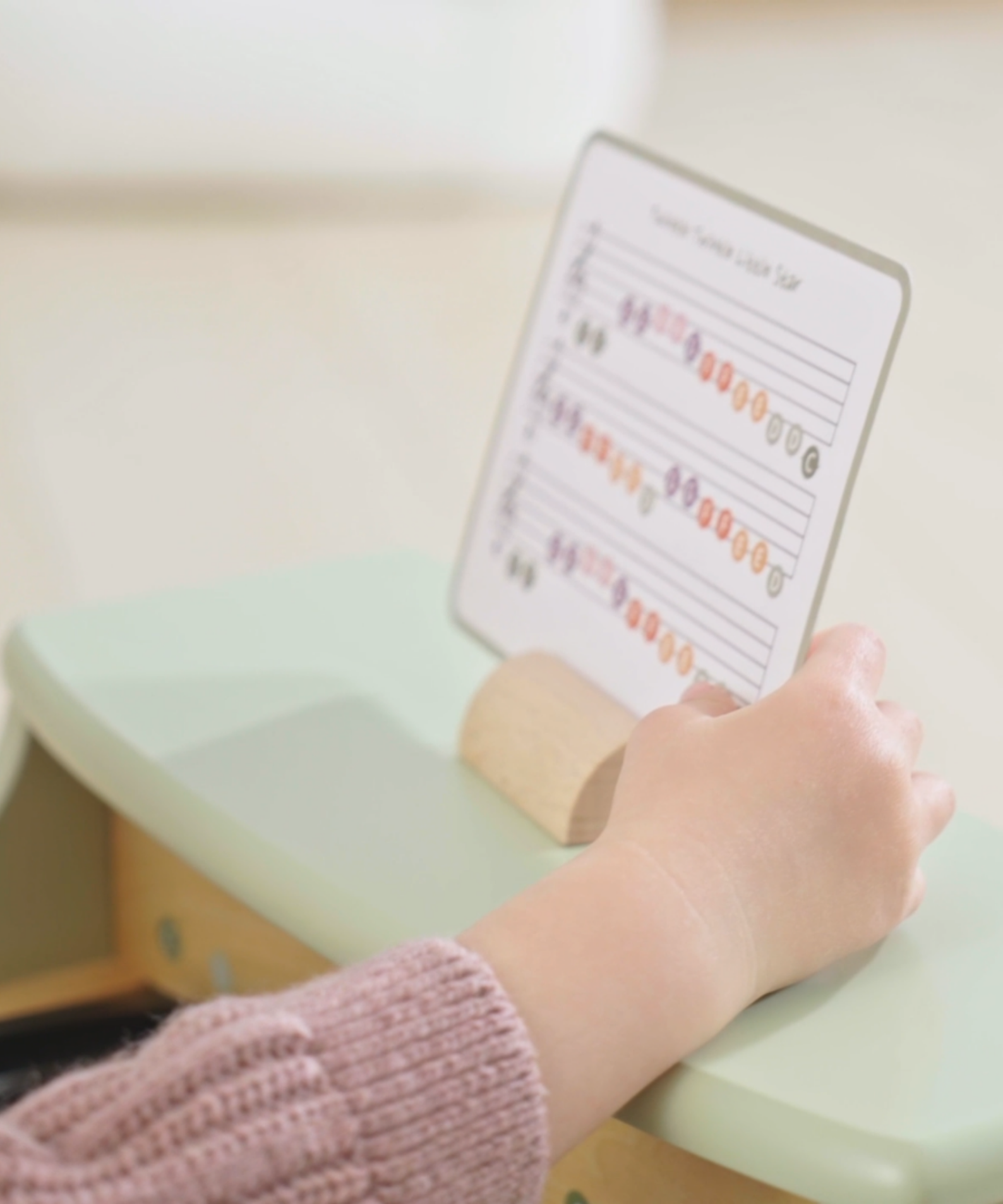 PolarB Wooden Toy Piano for Kids, Educational Musical Instrument with Colored Keys and Song Sheet, Preschool Learning Piano for Ages 3+