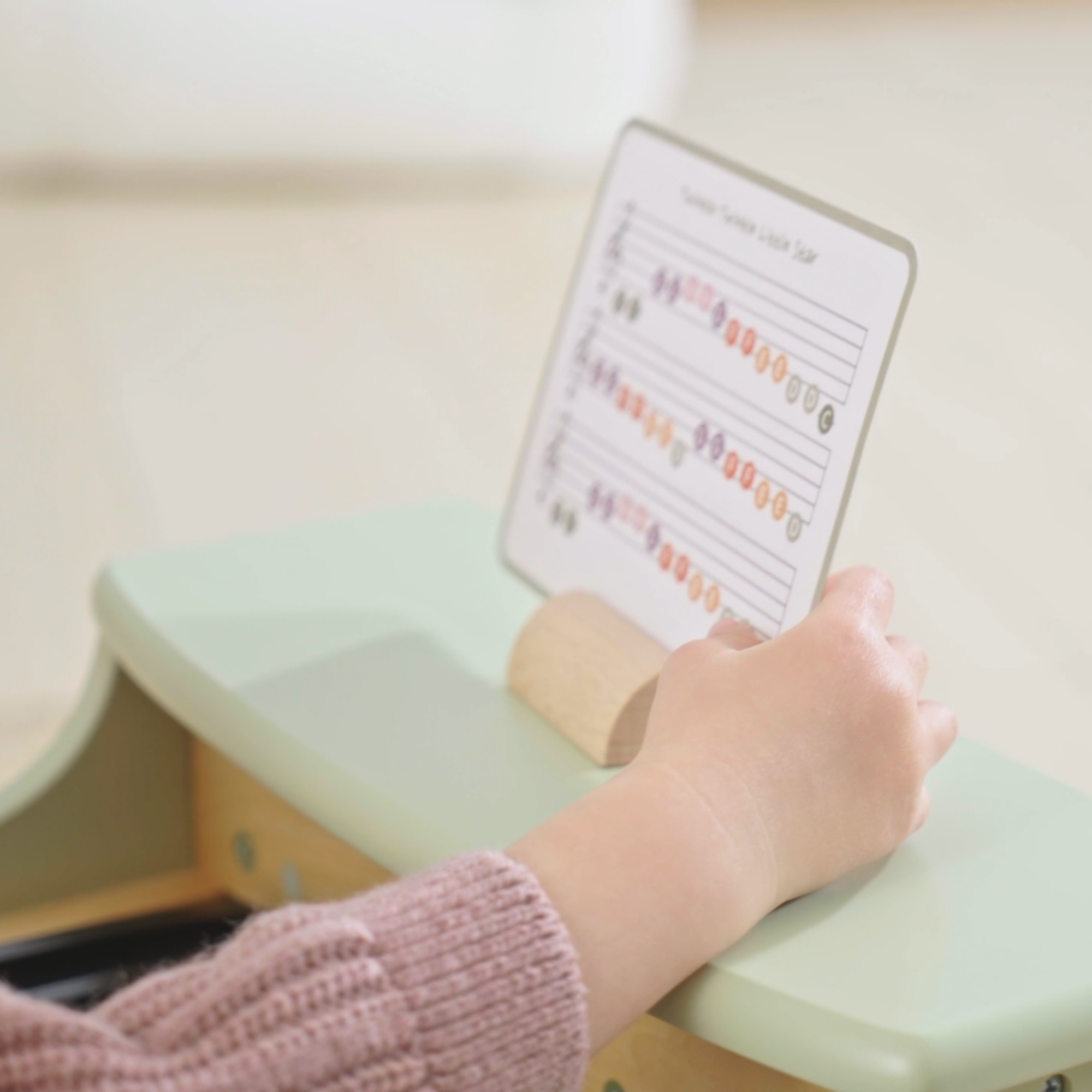 PolarB Wooden Toy Piano for Kids, Educational Musical Instrument with Colored Keys and Song Sheet, Preschool Learning Piano for Ages 3+