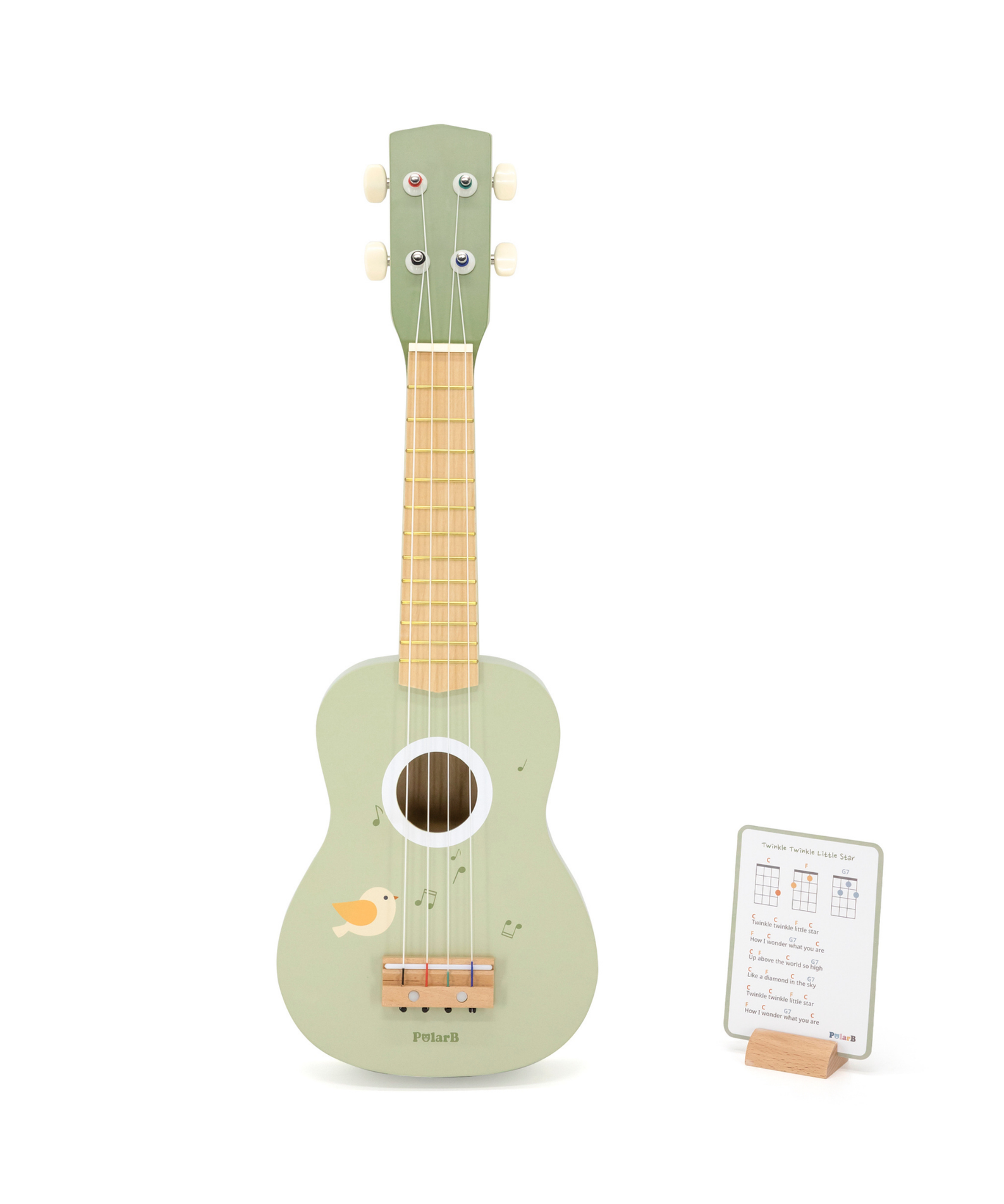 PolarB Wooden Ukulele for Kids, Green Toy Instrument with Sheet Music, Musical Learning Toy for Toddlers Ages 3 and Up