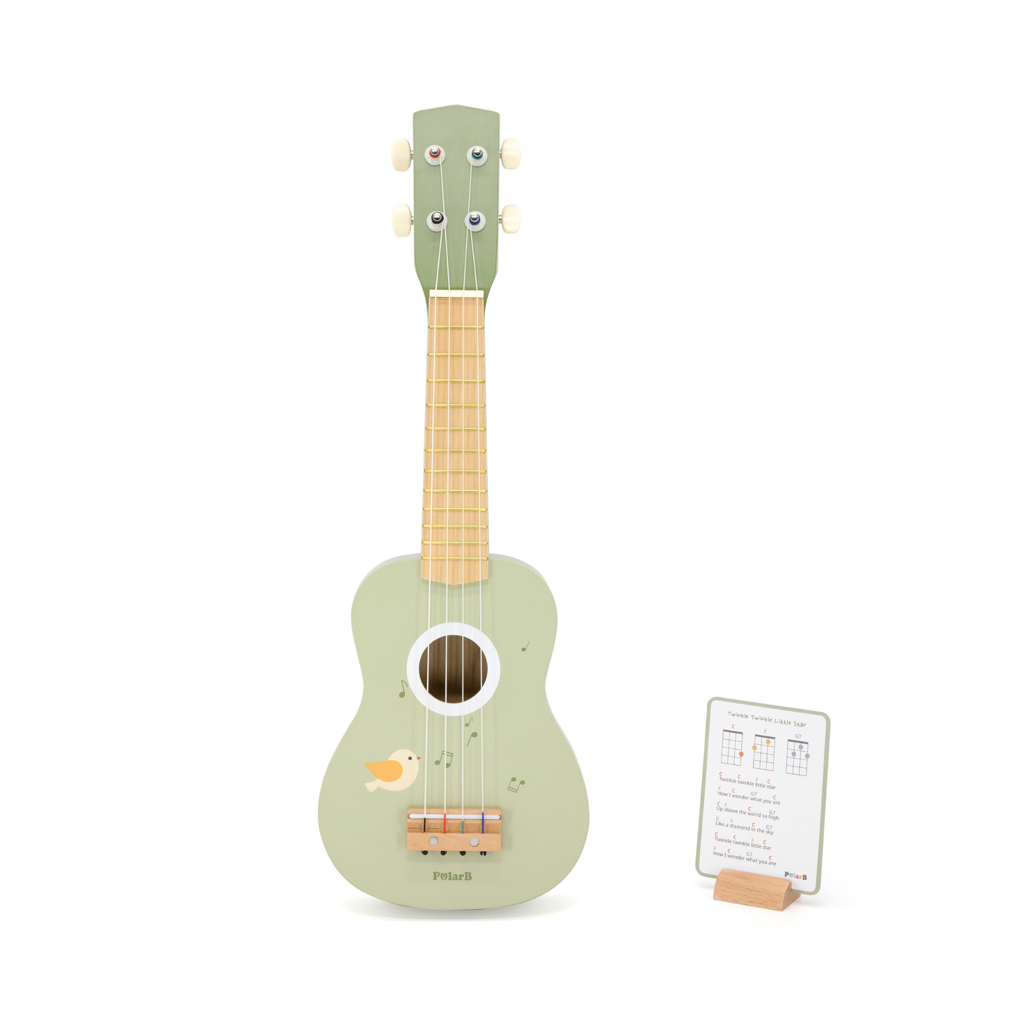 PolarB Wooden Ukulele for Kids, Green Toy Instrument with Sheet Music, Musical Learning Toy for Toddlers Ages 3 and Up