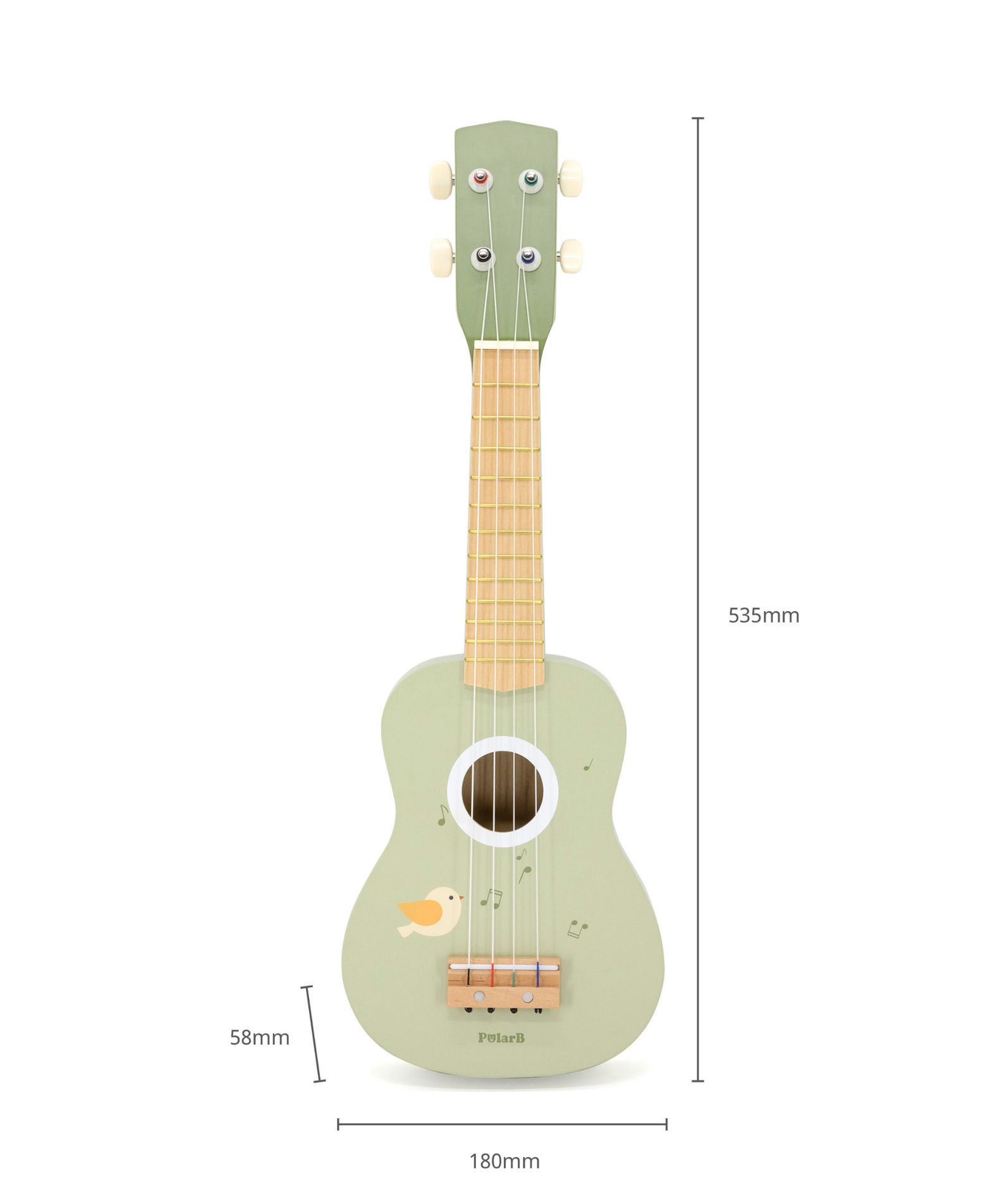 PolarB Wooden Ukulele for Kids, Green Toy Instrument with Sheet Music, Musical Learning Toy for Toddlers Ages 3 and Up