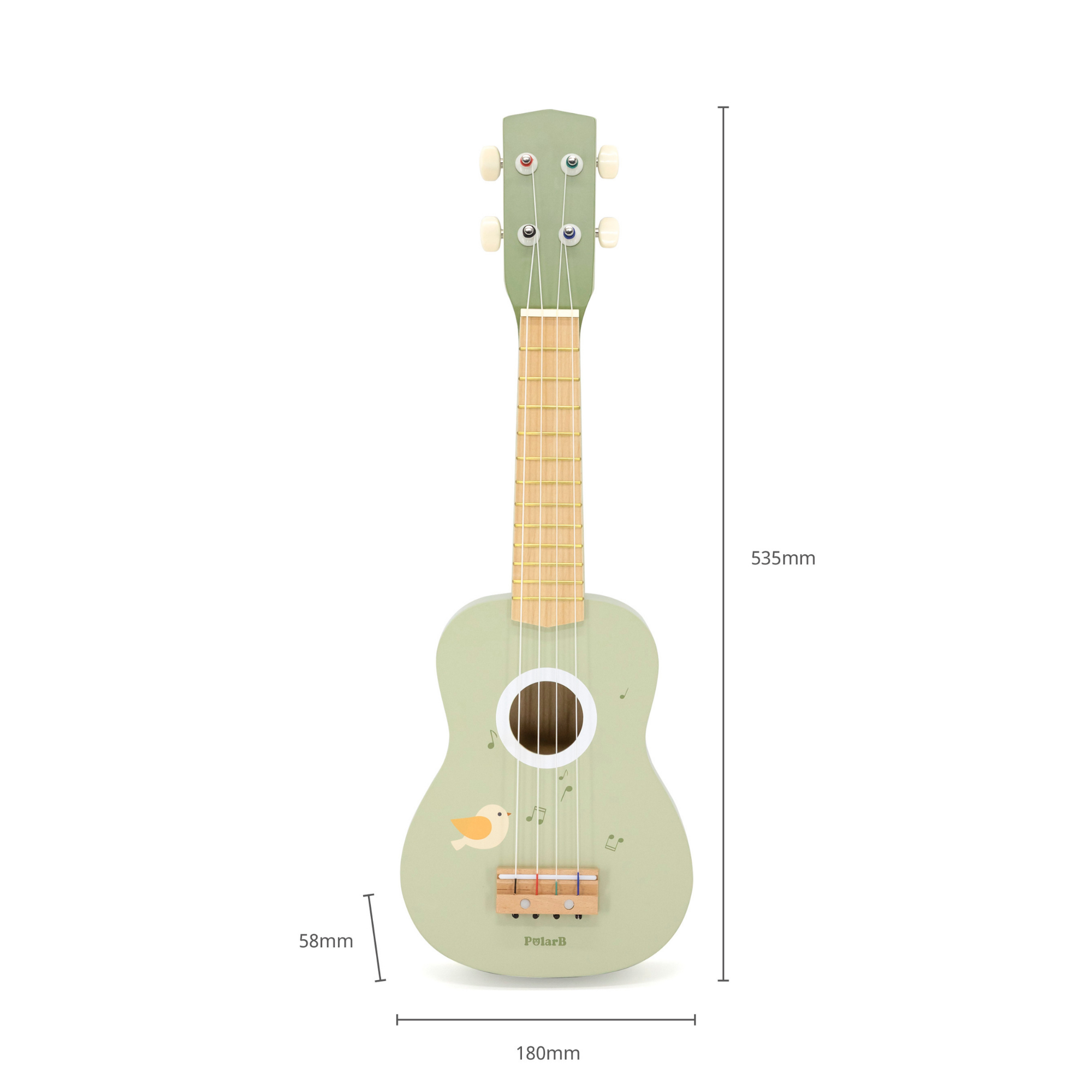 PolarB Wooden Ukulele for Kids, Green Toy Instrument with Sheet Music, Musical Learning Toy for Toddlers Ages 3 and Up