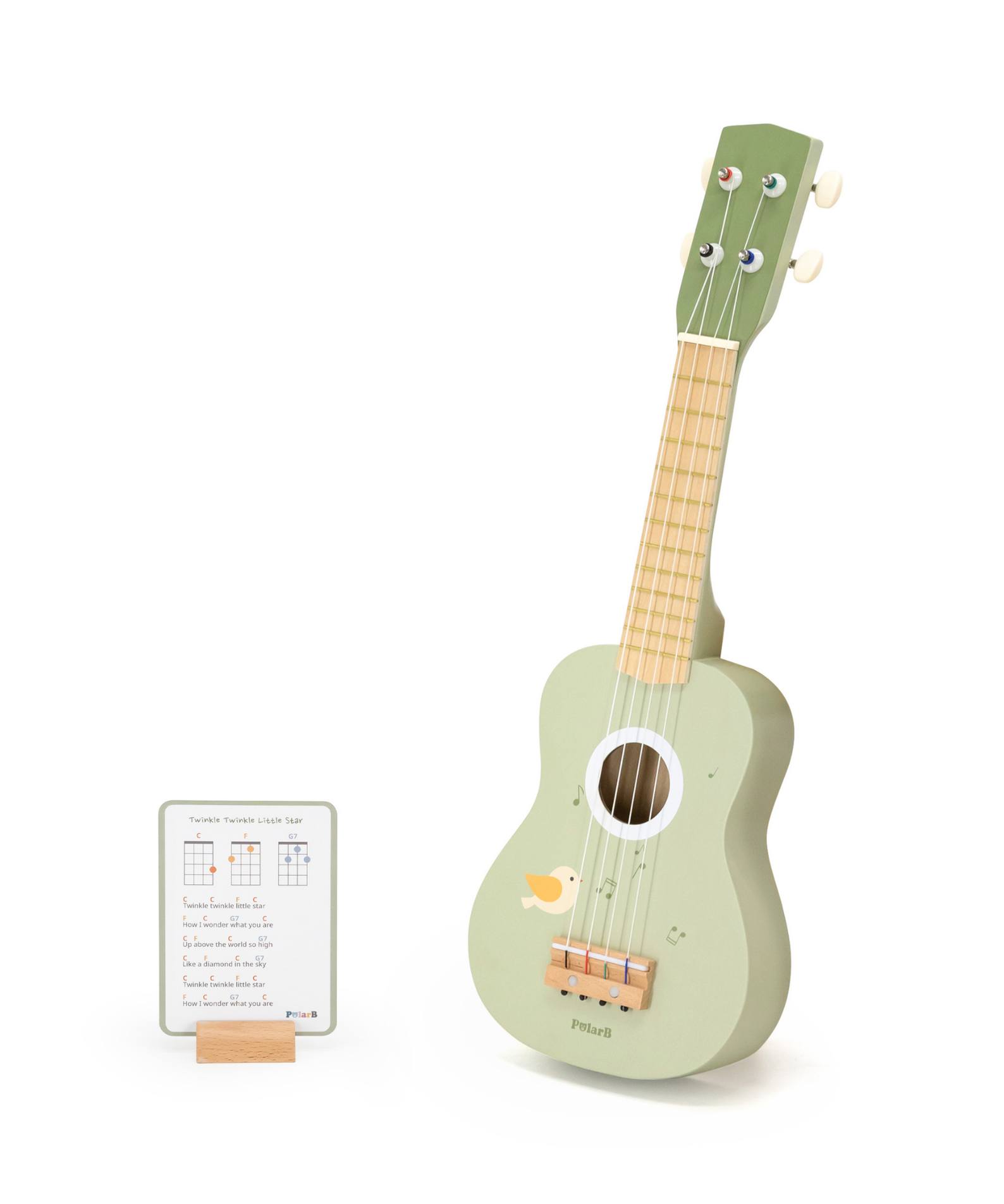 PolarB Wooden Ukulele for Kids, Green Toy Instrument with Sheet Music, Musical Learning Toy for Toddlers Ages 3 and Up