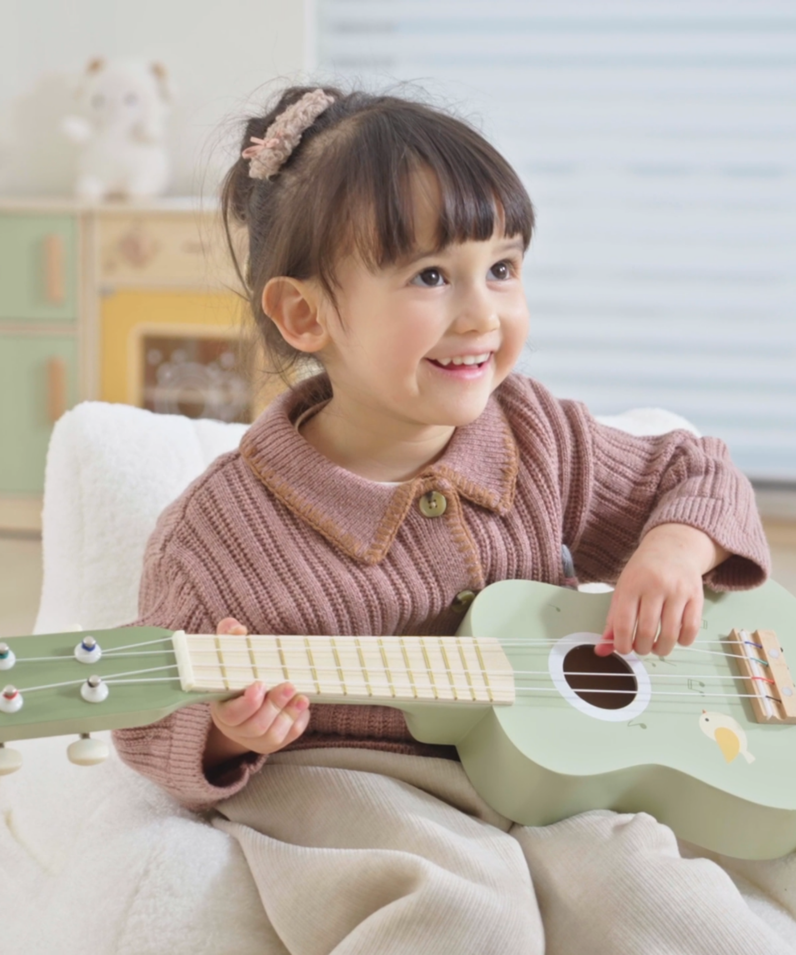 PolarB Wooden Ukulele for Kids, Green Toy Instrument with Sheet Music, Musical Learning Toy for Toddlers Ages 3 and Up