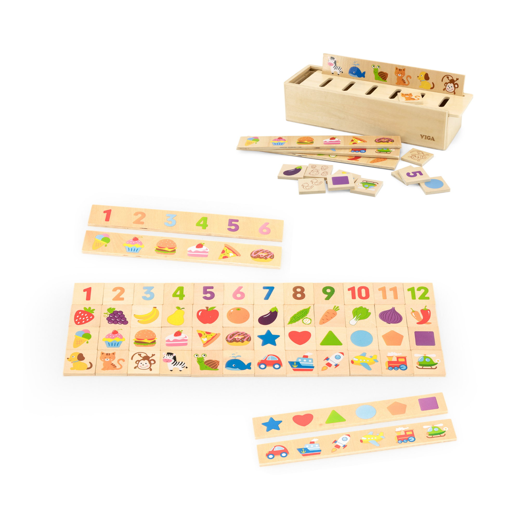 Viga Match & Sort, 52 Piece Mix & Match Puzzle, Montessori Wooden Toy, Develops Sensory, Cognitive & Fine Motor Skills, Non-Toxic & Eco-friendly Kids Educational Toy, Suitable for Children Aged 3Y+