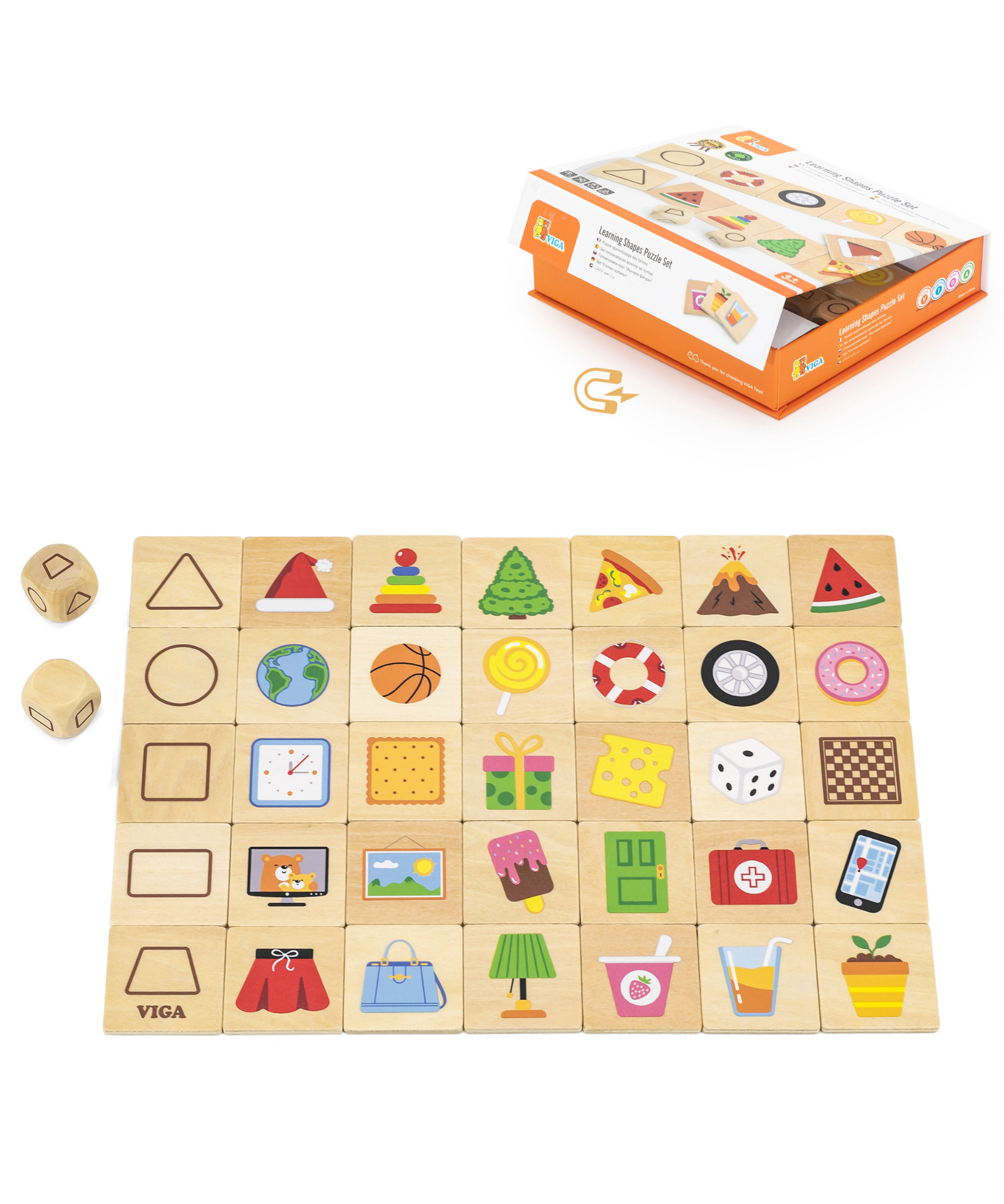 Viga Learning Shapes, 35 Piece Mix & Match Puzzle, Montessori Wooden Toy, Develops Sensory, Cognitive & Fine Motor Skills, Non-Toxic & Eco-friendly Kids Educational Toy, for Boys & Girls 3Y+