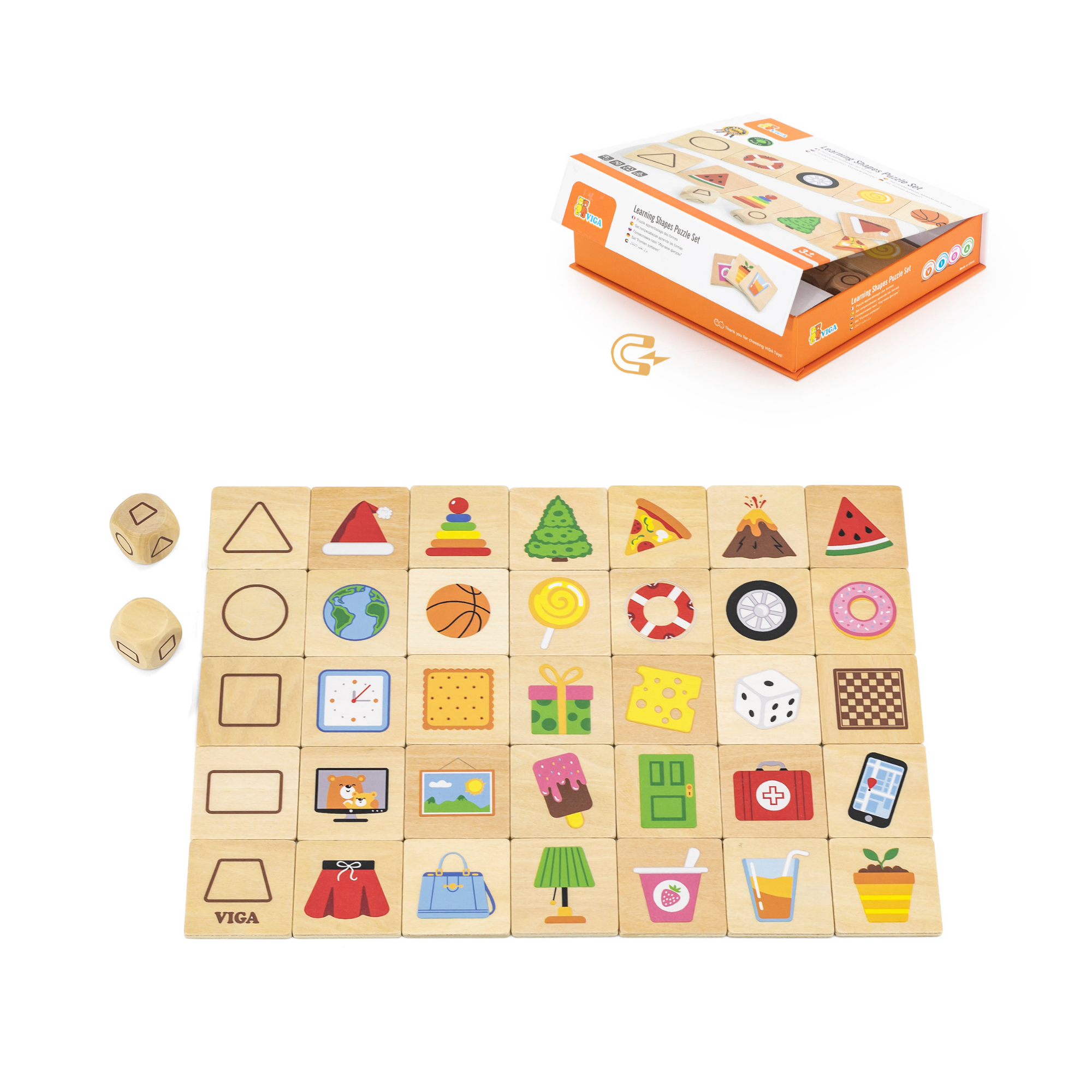 Viga Learning Shapes, 35 Piece Mix & Match Puzzle, Montessori Wooden Toy, Develops Sensory, Cognitive & Fine Motor Skills, Non-Toxic & Eco-friendly Kids Educational Toy, for Boys & Girls 3Y+