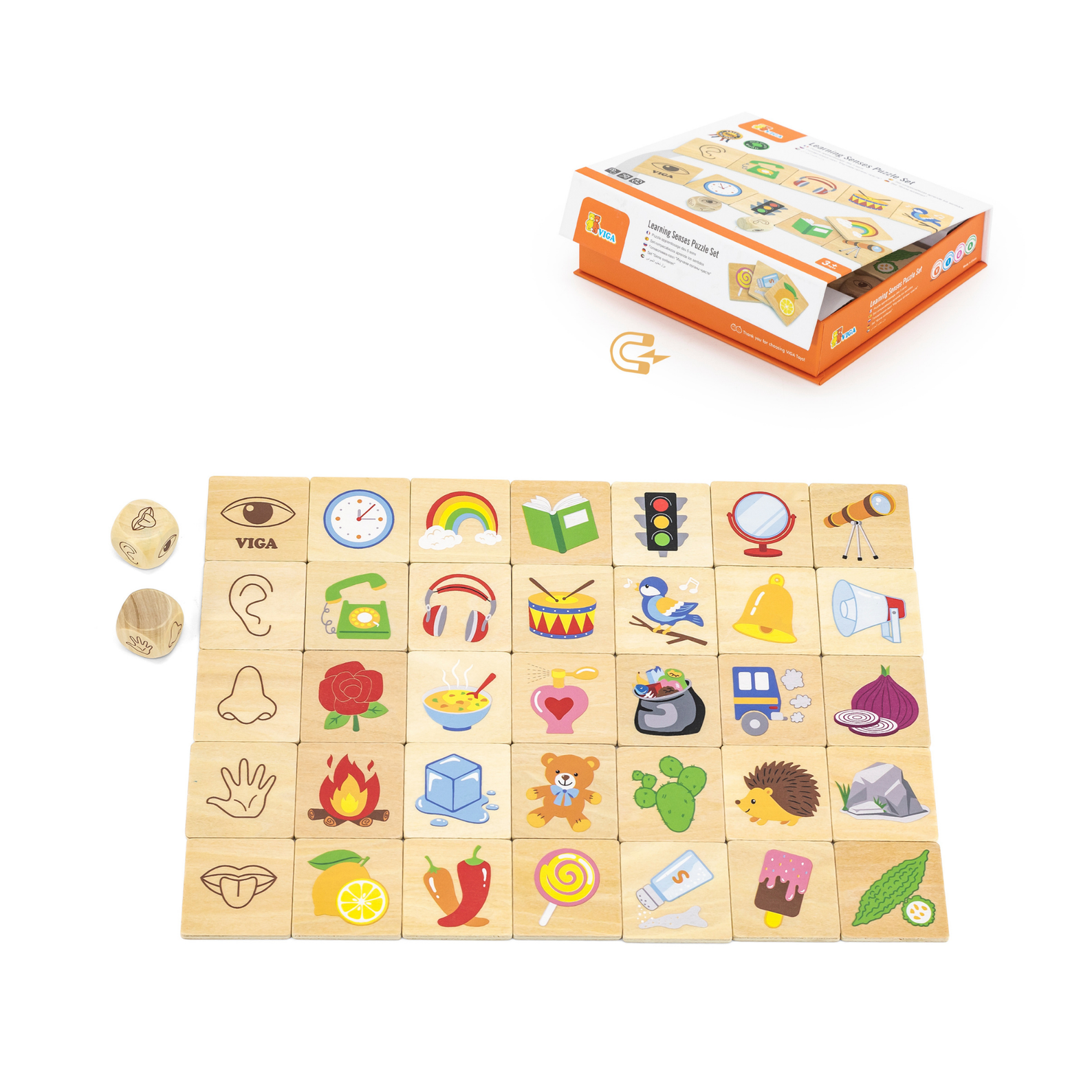 Viga Learning Senses, 35 Piece Mix & Match Puzzle, Montessori Wooden Toy, Develops Sensory, Cognitive & Fine Motor Skills, Non-Toxic & Eco-friendly Kids Educational Toy, for Boys & Girls 3Y+