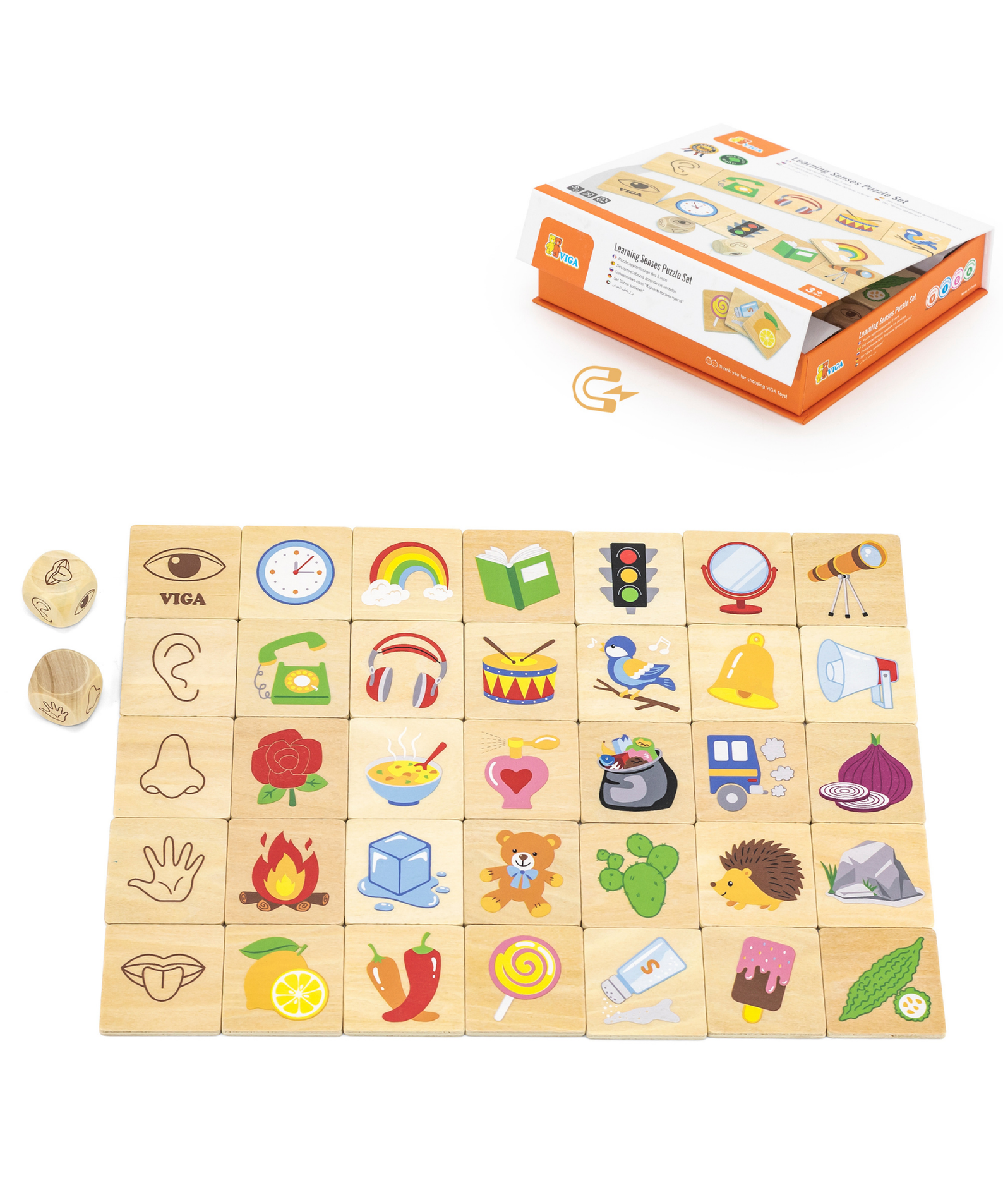 Viga Learning Senses, 35 Piece Mix & Match Puzzle, Montessori Wooden Toy, Develops Sensory, Cognitive & Fine Motor Skills, Non-Toxic & Eco-friendly Kids Educational Toy, for Boys & Girls 3Y+