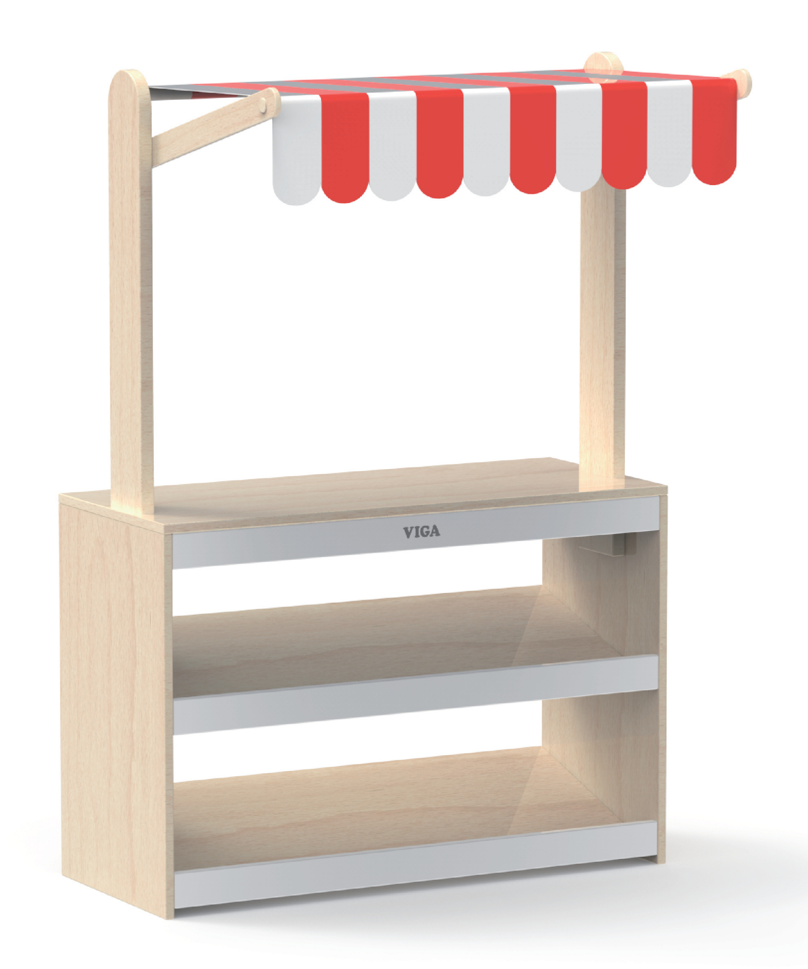 VIGA Wooden Supermarket Stall  Vegetable and Fruit Display Stand with Shelves  Pretend Play Market Role Play Toy  Ages 3 and Up