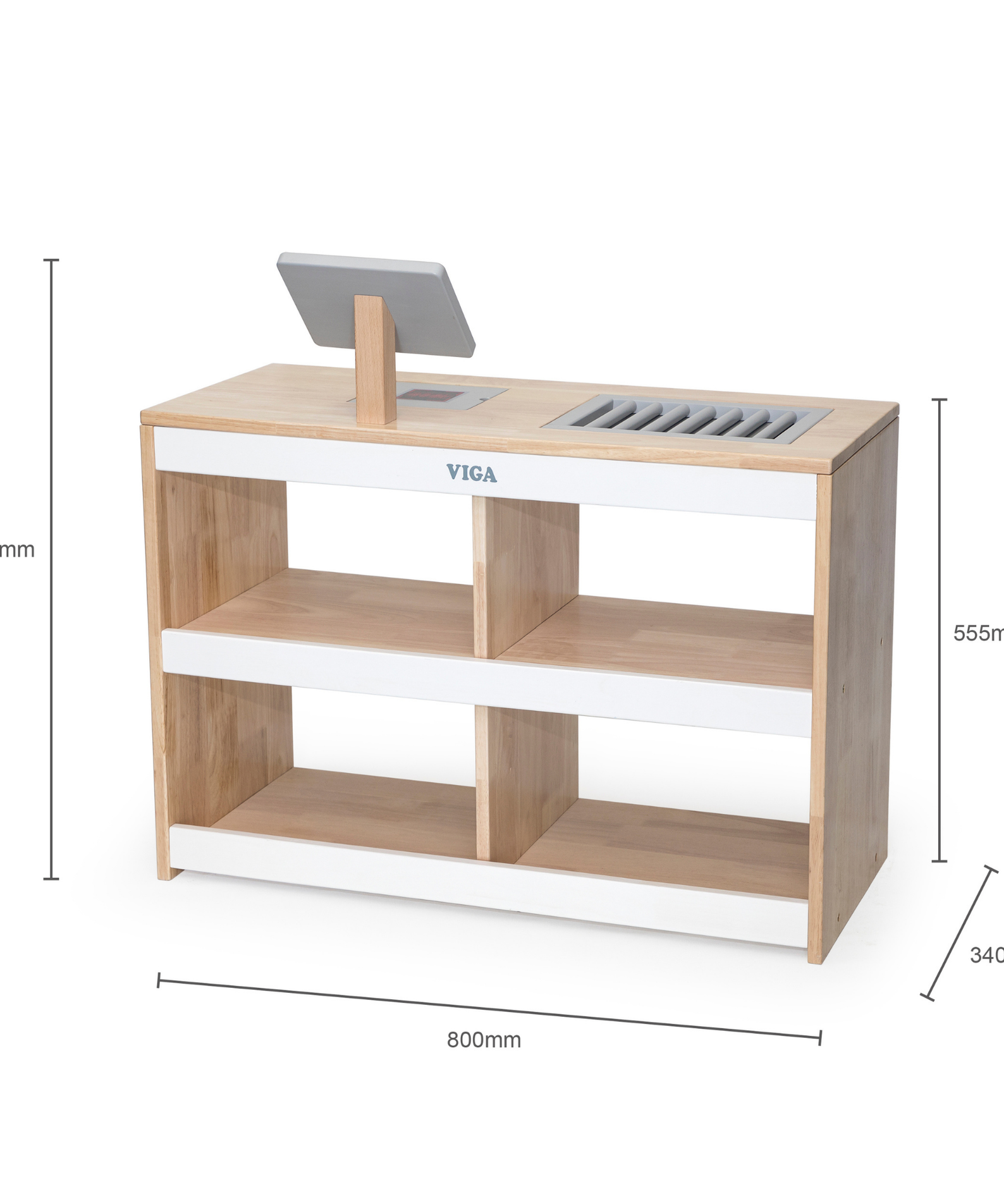 VIGA Wooden Supermarket Stall  Food Display Stand with Cash Register and Scanner  Pretend Play Market Role Play Toy  Ages 3 and Up