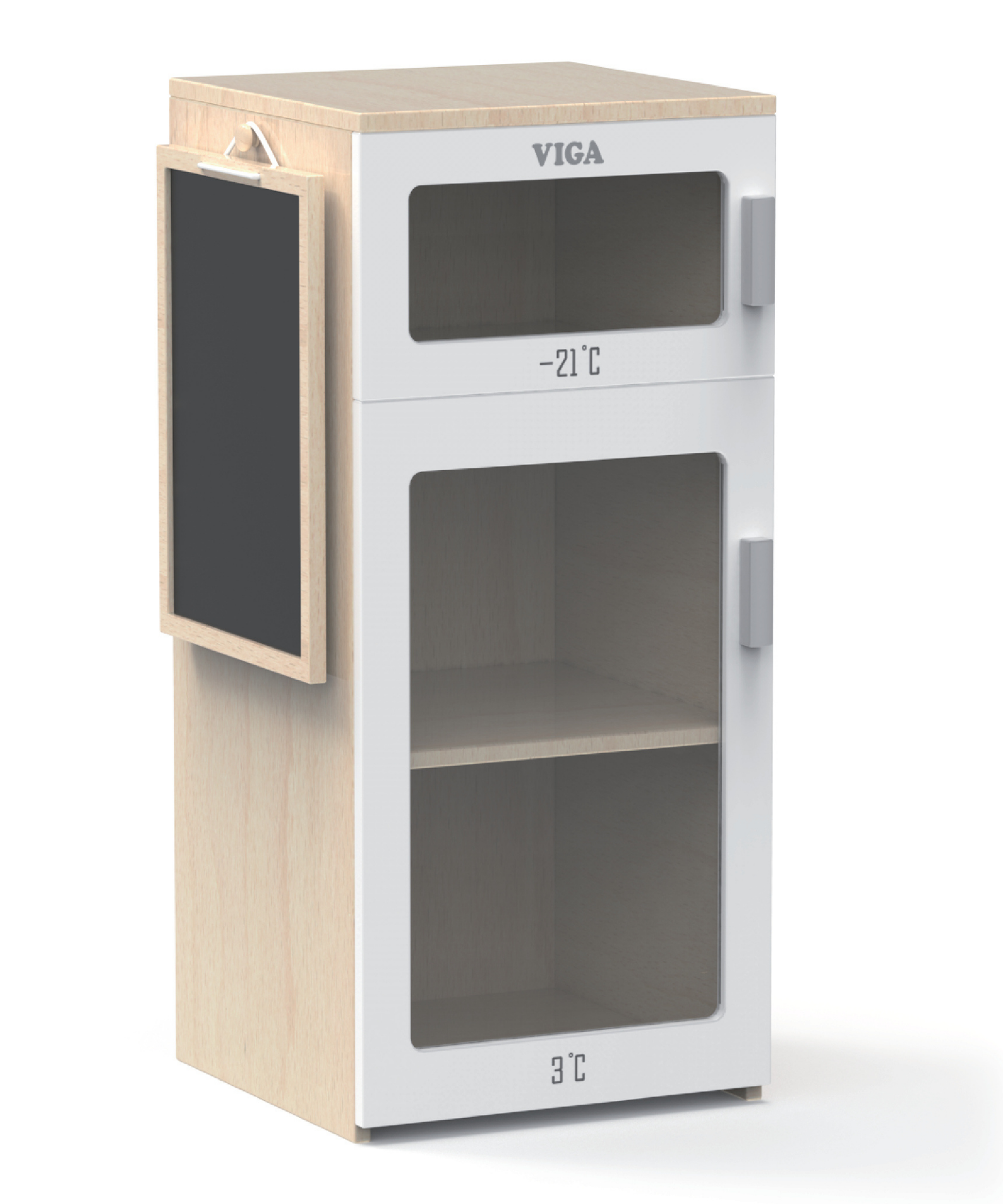 VIGA Wooden Toy Fridge with Freezer and Chalkboard  Pretend Play Kitchen Accessory  Role Play Appliance for Ages 3 and Up