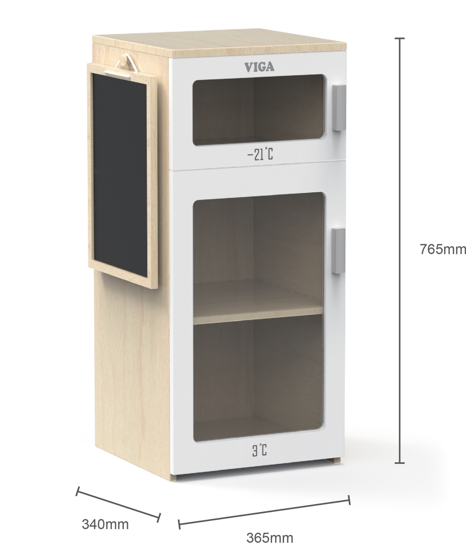 VIGA Wooden Toy Fridge with Freezer and Chalkboard  Pretend Play Kitchen Accessory  Role Play Appliance for Ages 3 and Up