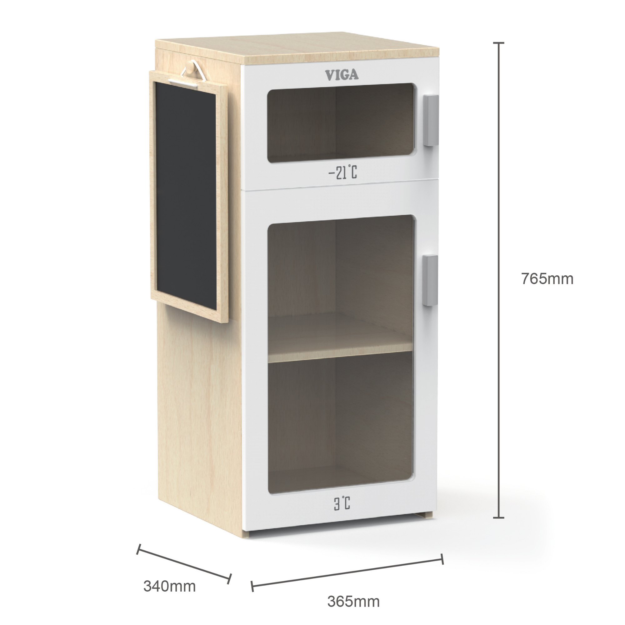 VIGA Wooden Toy Fridge with Freezer and Chalkboard  Pretend Play Kitchen Accessory  Role Play Appliance for Ages 3 and Up