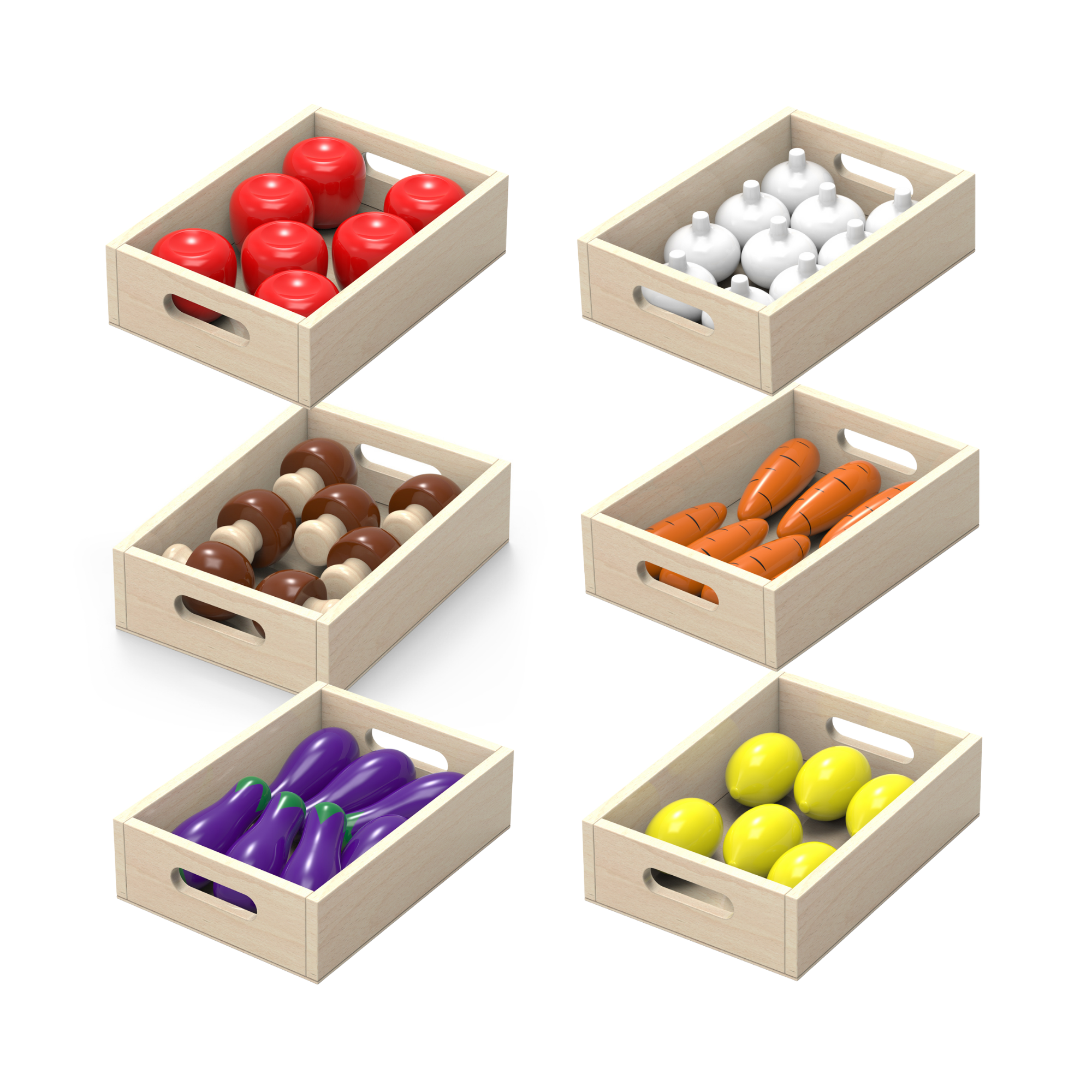 Viga Wooden Fruit and Vegetable Box Set  10 Assorted Play Food Crates for Kids  Pretend Play Market Toy  Educational Roleplay for Ages 3 and Up