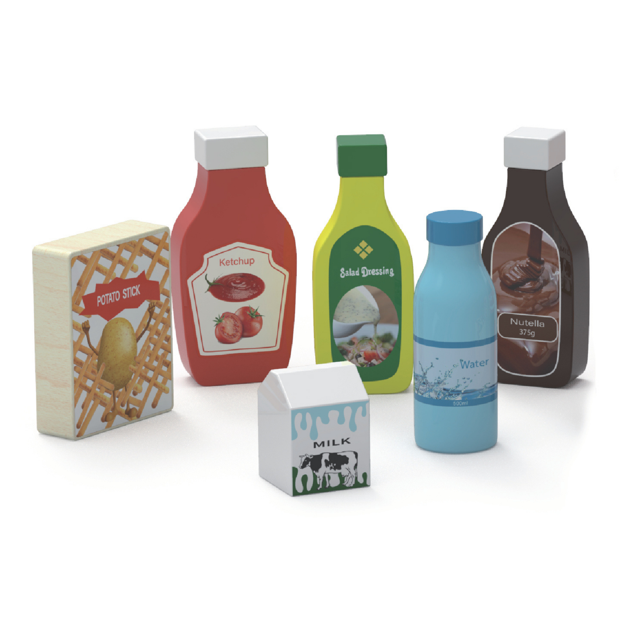 VIGA Wooden Beverage and Food Set  12 Piece Pretend Play Snacks and Drinks  Role Play Kitchen and Shop Accessories for Ages 3 and Up