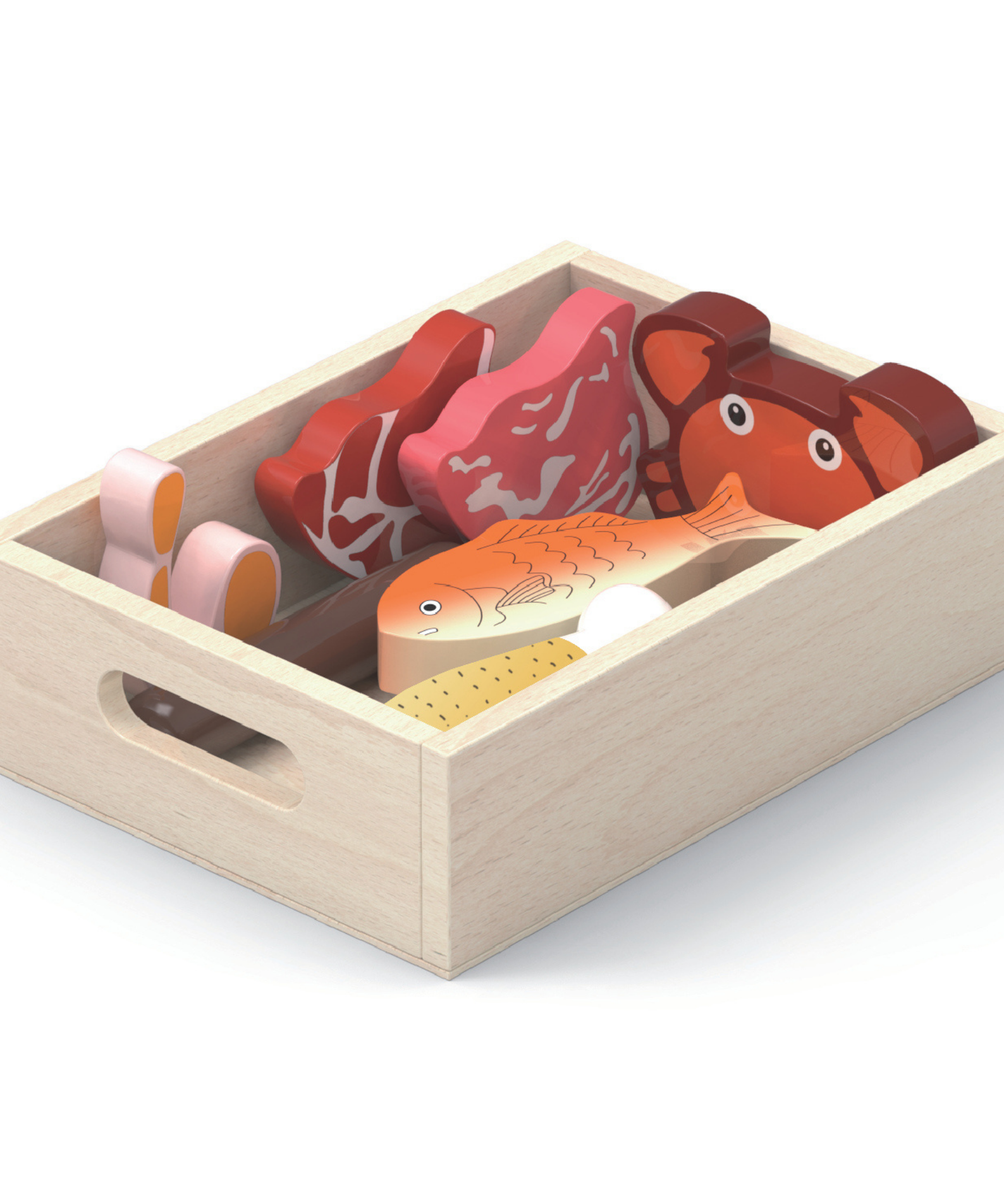 VIGA Wooden Fridge Food Set  2 Box Pretend Play Breakfast, Meat, and Seafood  Kitchen and Shop Role Play Toy for Ages 3 and Up