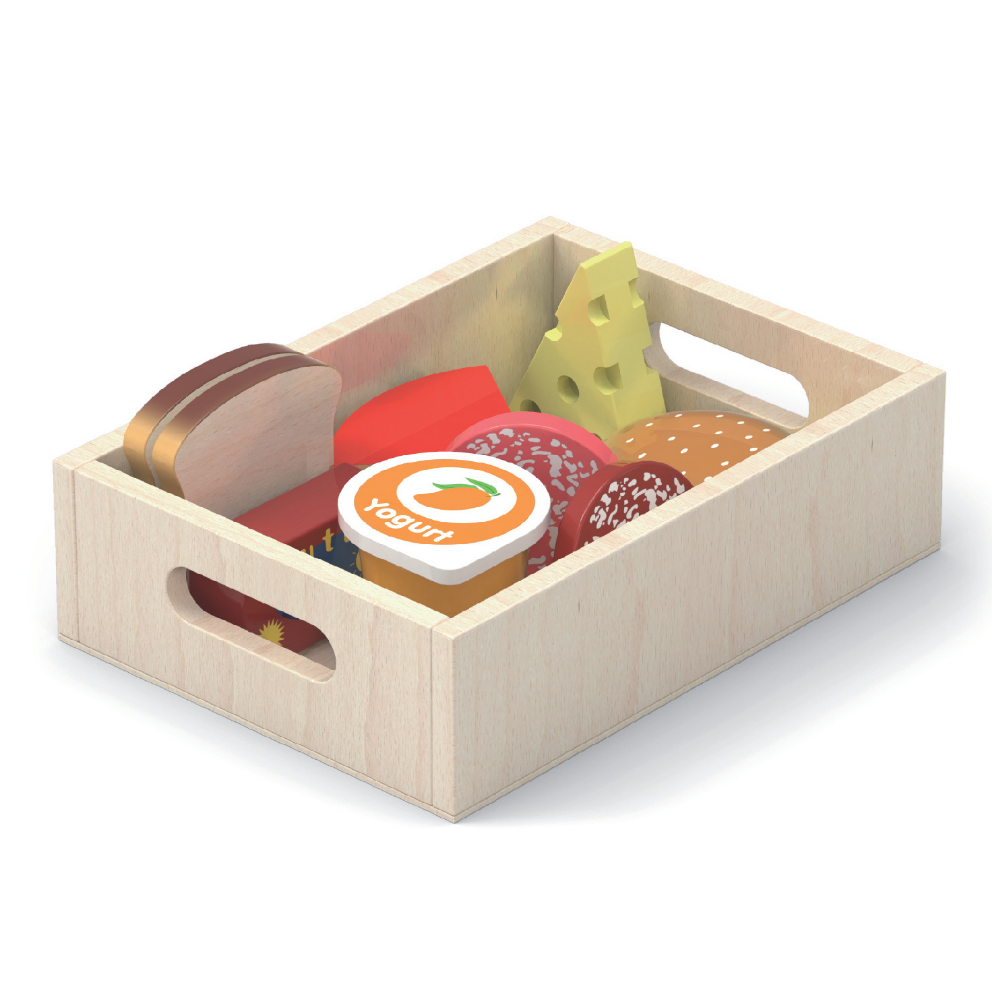 VIGA Wooden Fridge Food Set  2 Box Pretend Play Breakfast, Meat, and Seafood  Kitchen and Shop Role Play Toy for Ages 3 and Up